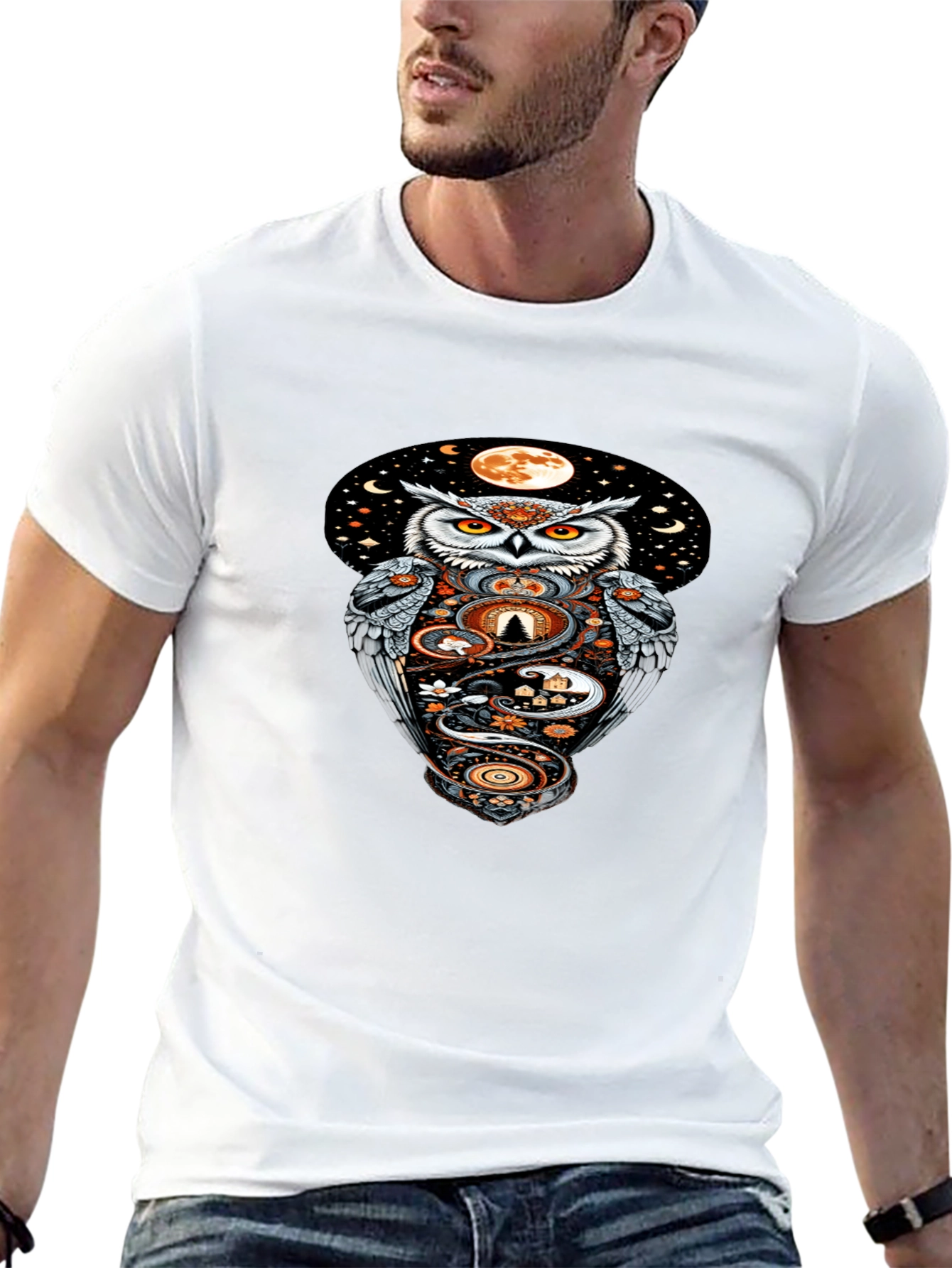 Owl Moon Graphic Tee - Mystical Night Design