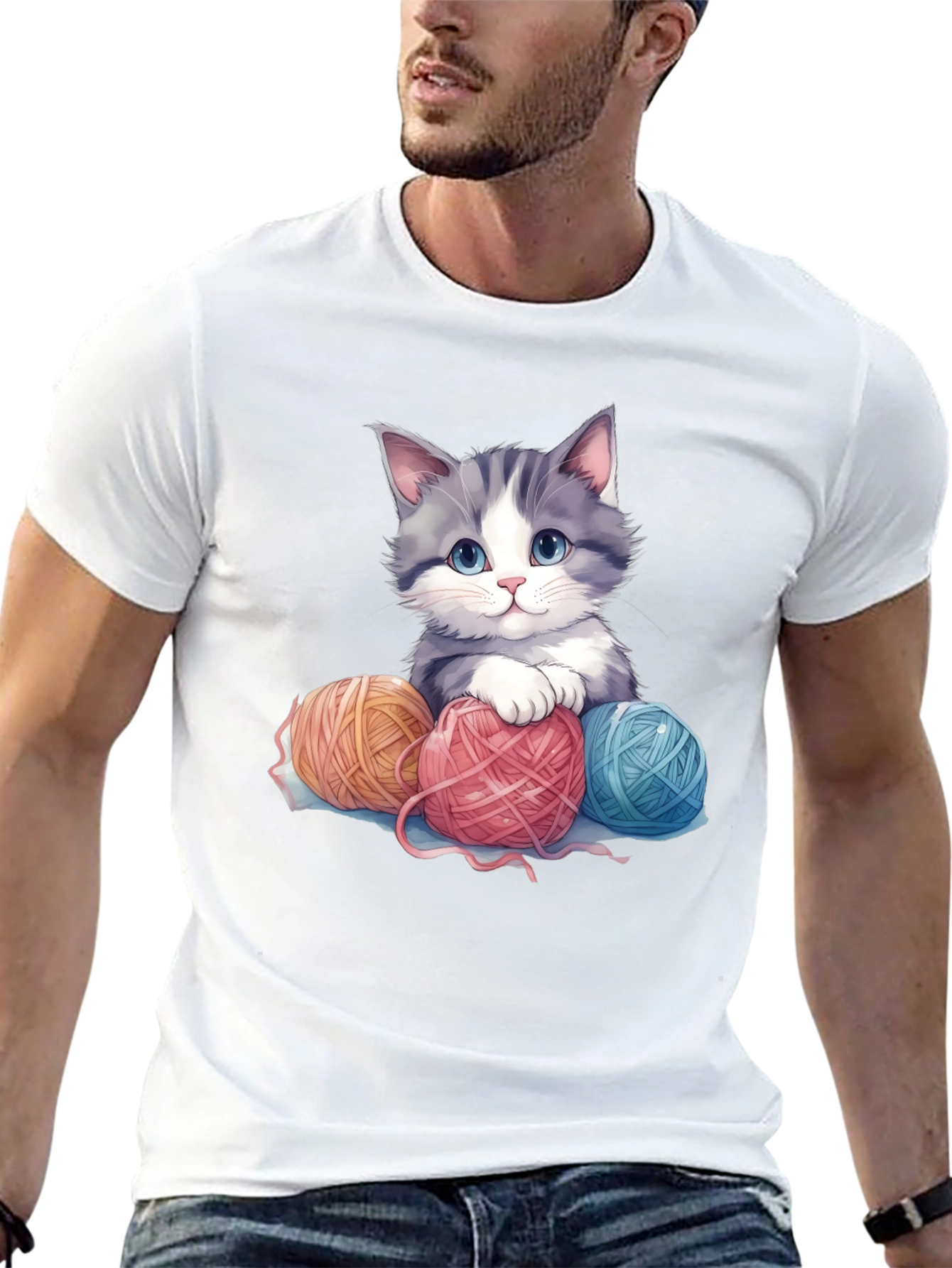 Cute Kitten & Yarn Balls Graphic Tee