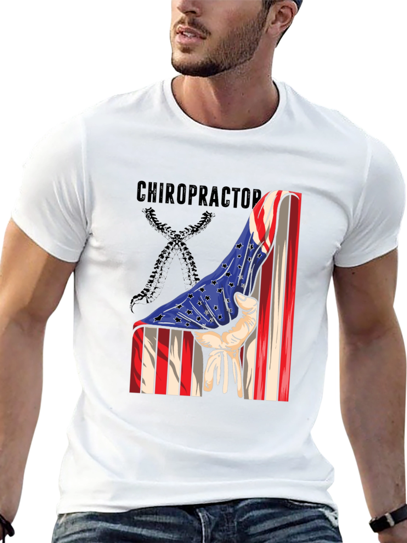 Chiropractor American Flag Graphic T-Shirt