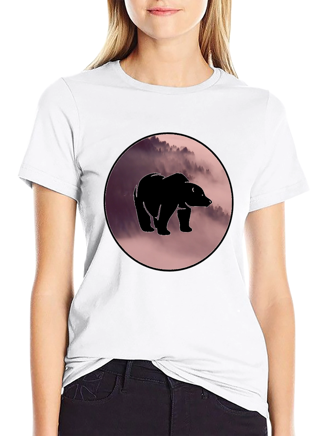 Bear Silhouette Graphic Print Crew Neck T-Shirt