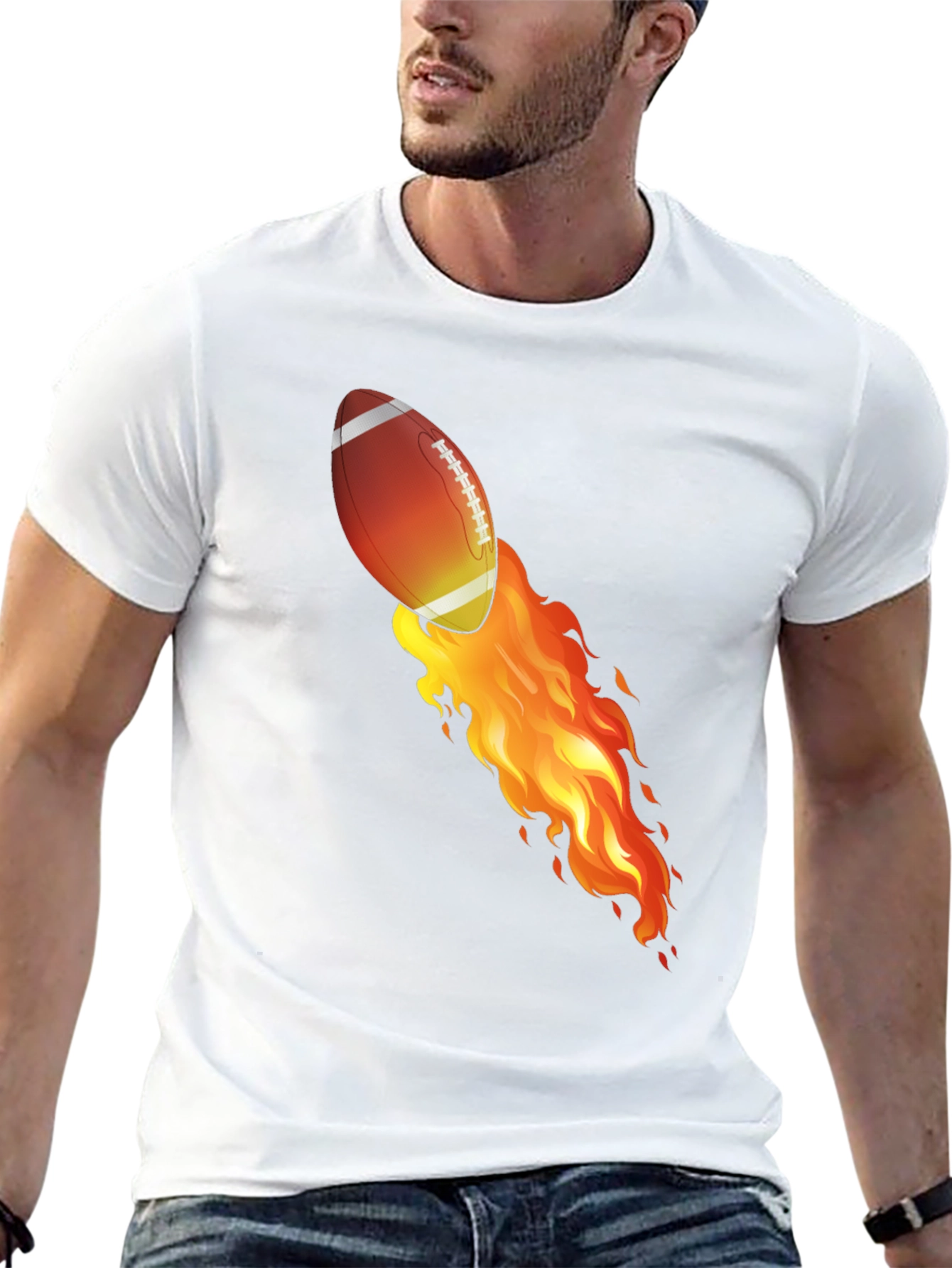 Flaming Football Graphic T-Shirt - Black