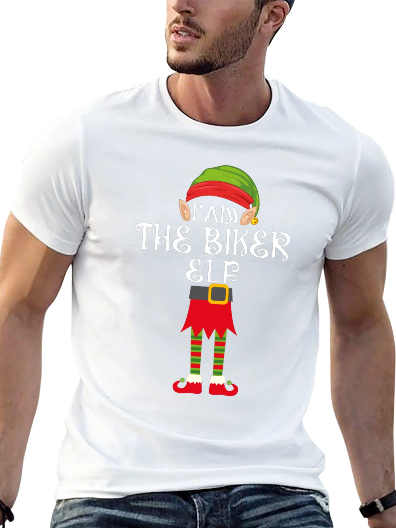 Im The Biker Elf T-Shirt Funny Christmas Tee