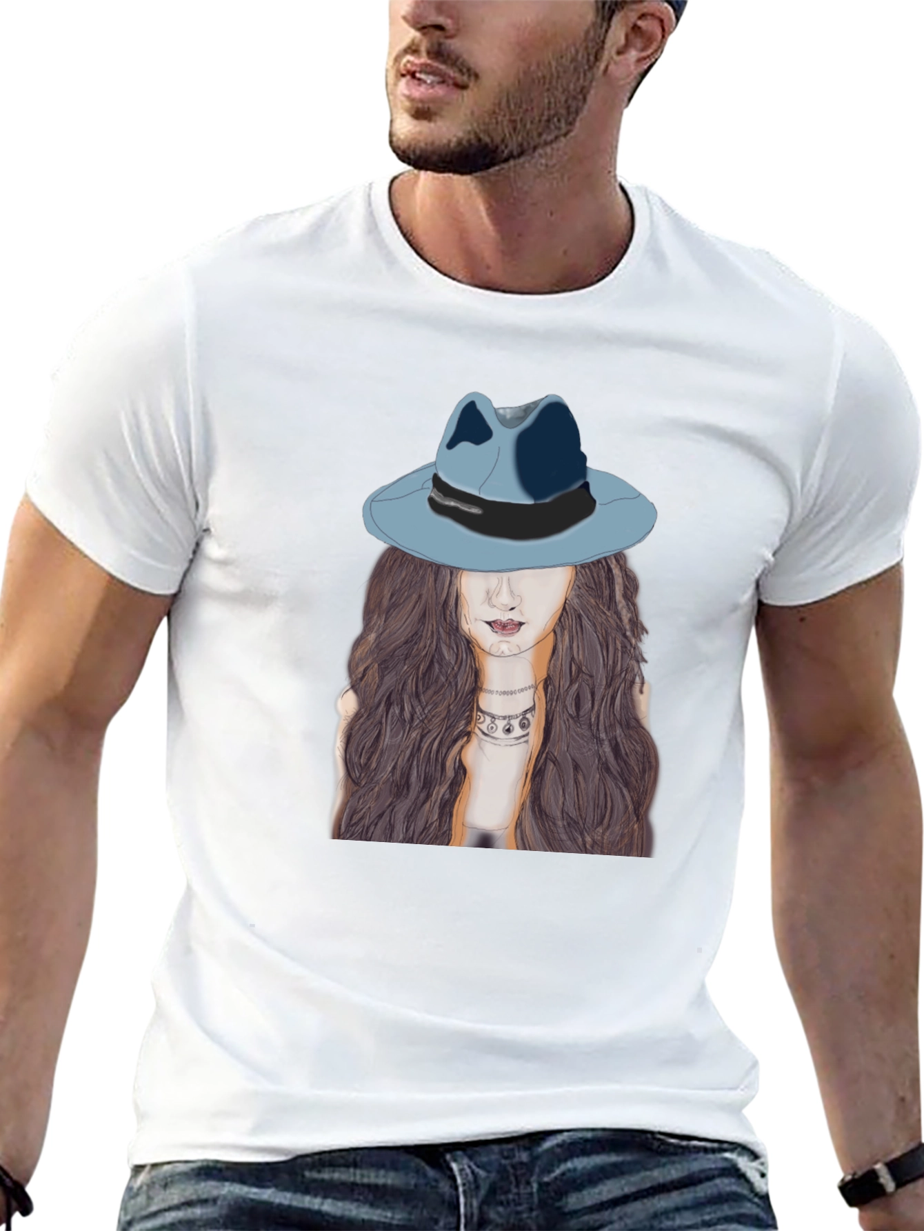 Stylish Black T-Shirt with Artistic Woman Print