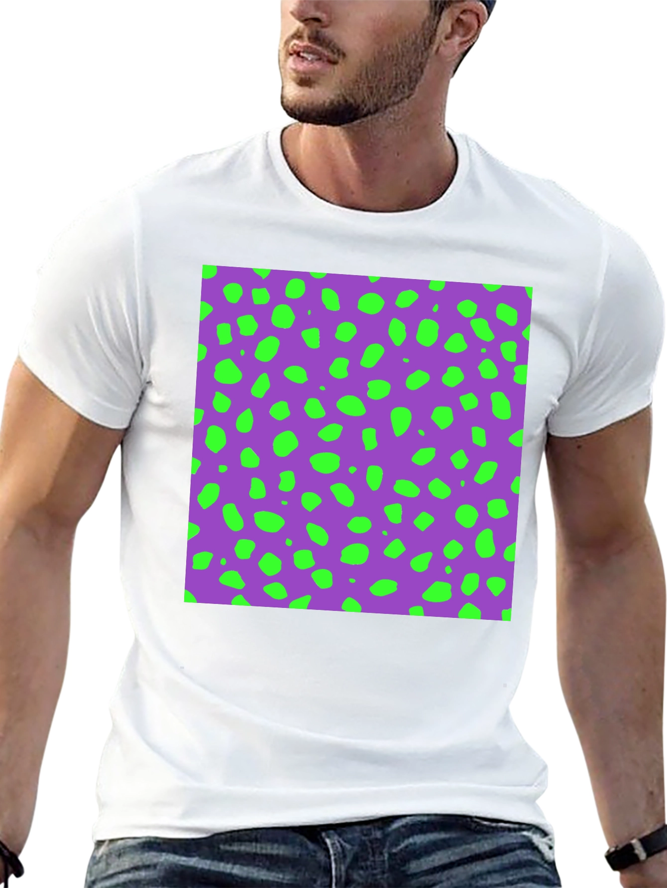 Modern Print T-Shirt - Purple & Green Dots