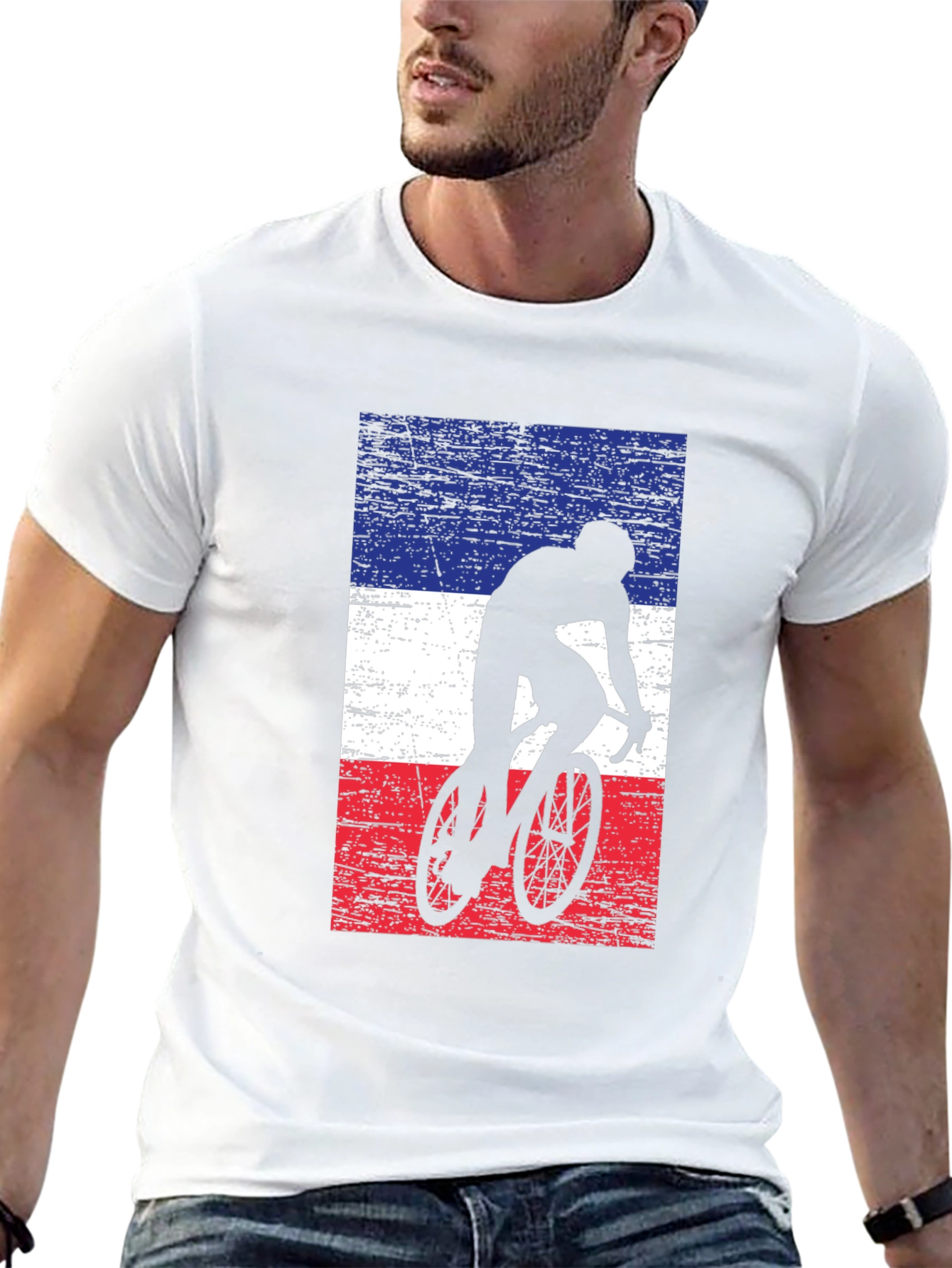 Cycling Silhouette France Flag Mens T-Shirt
