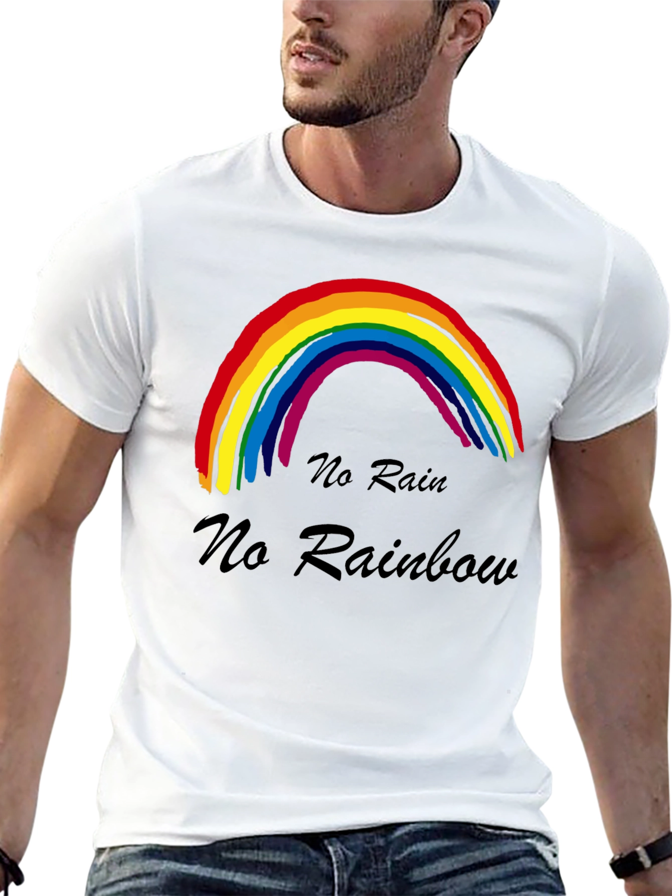 No Rain No Rainbow T-Shirt Black Cotton