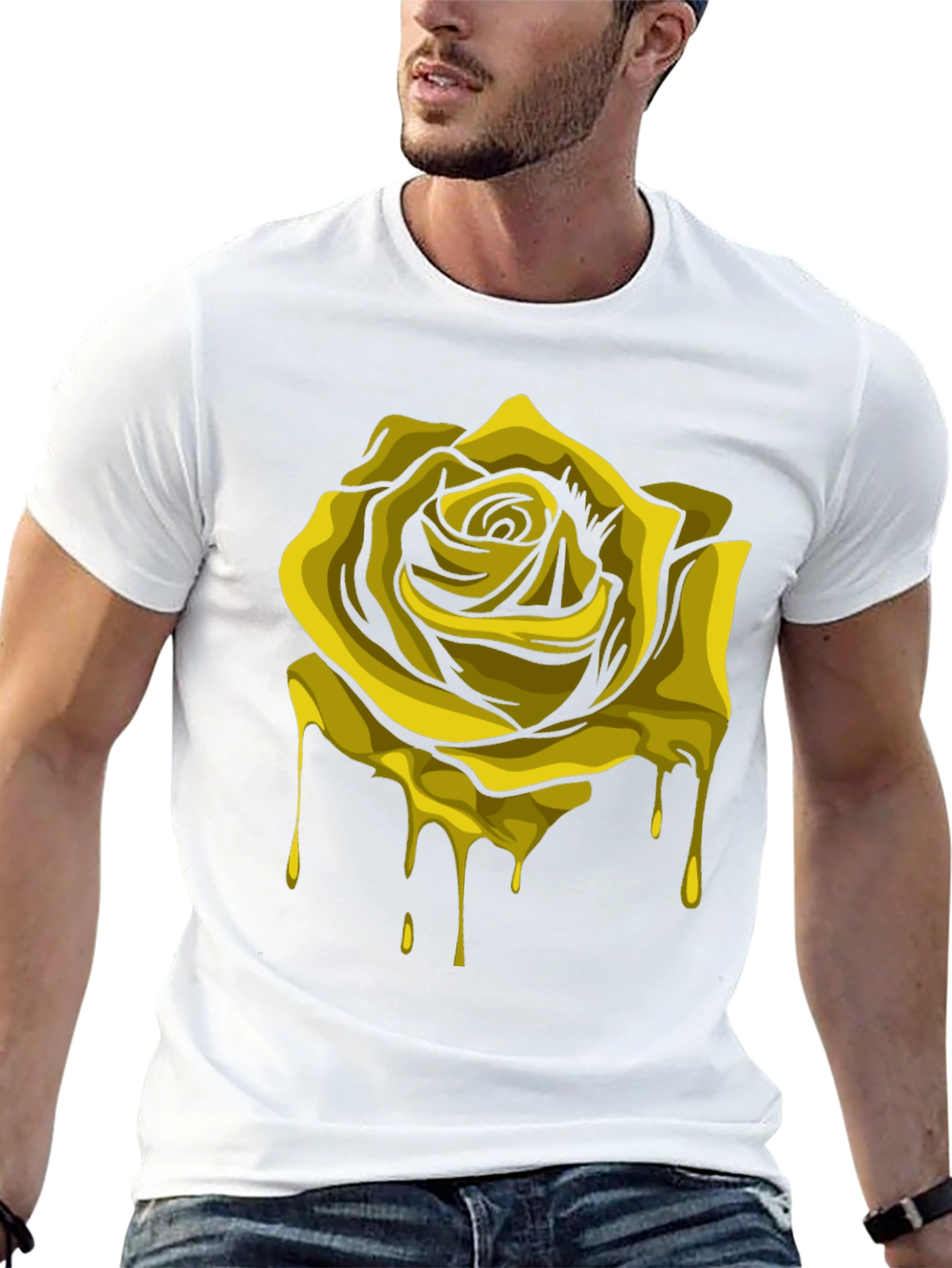 Melting Gold Rose Graphic Tee - Black