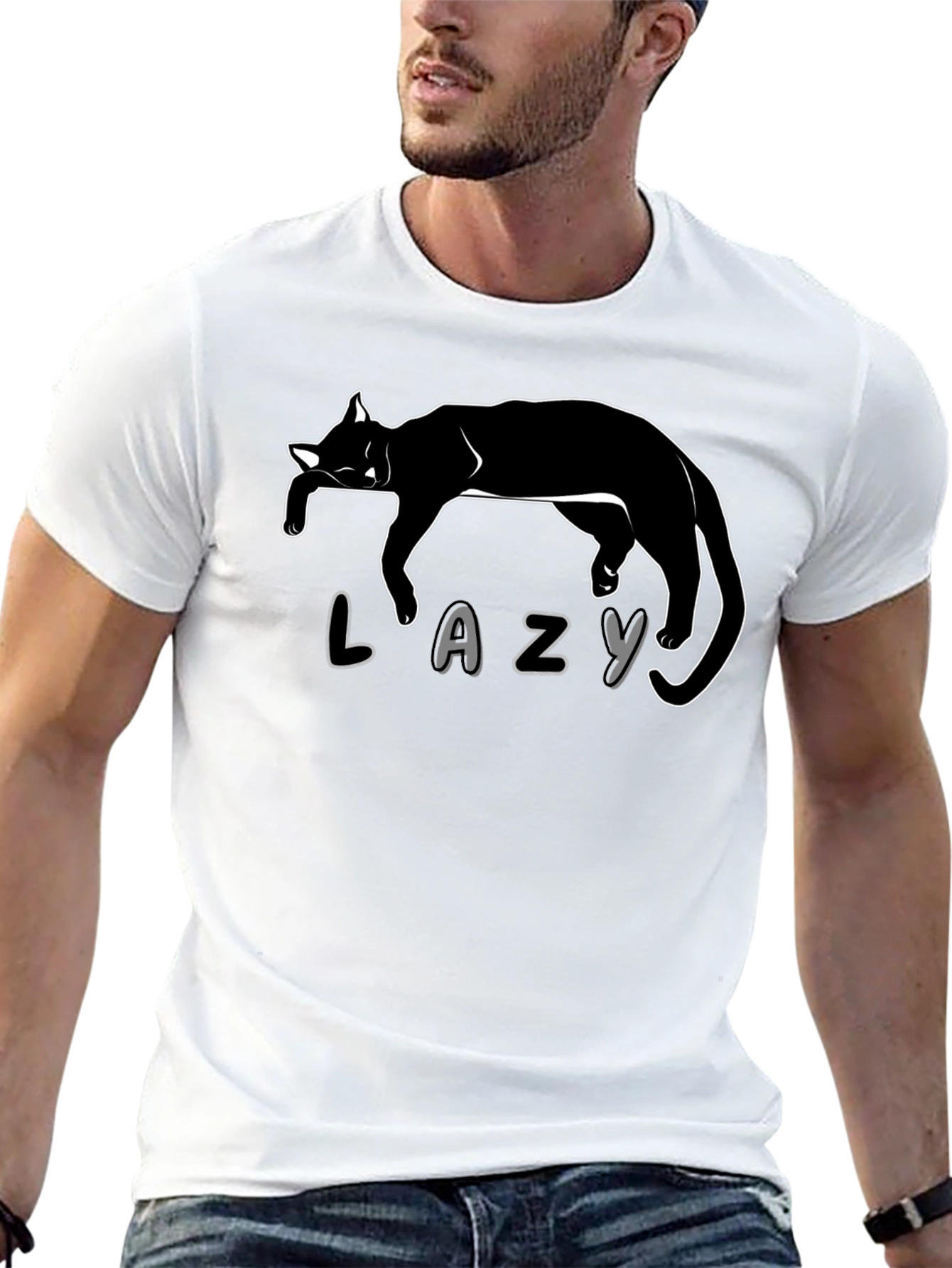 Lazy Cat Graphic T-Shirt - Unisex Black Tee