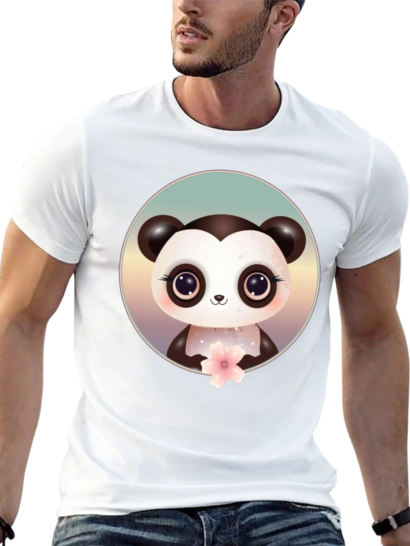 Cute Panda Bear Graphic Black T-Shirt