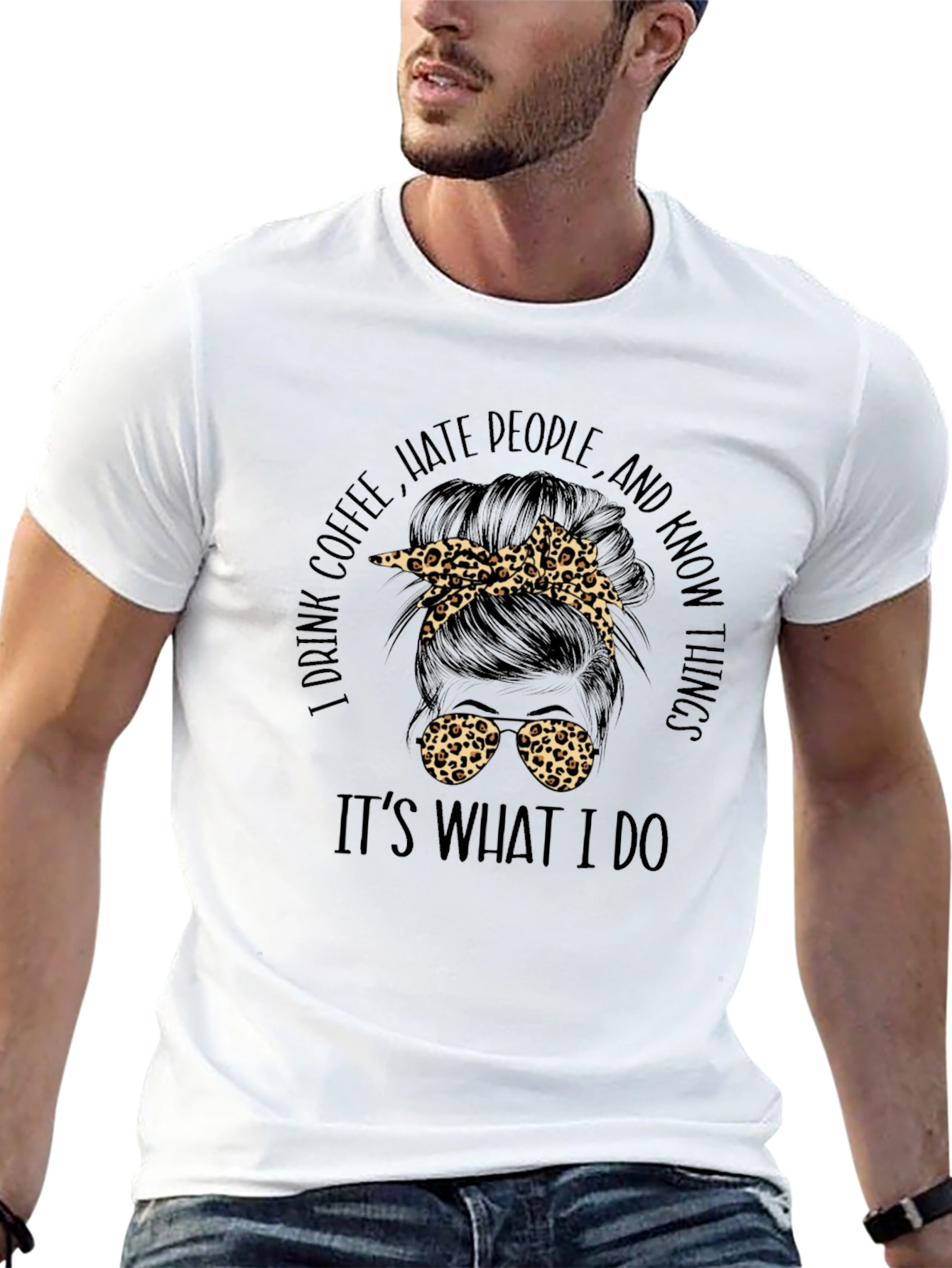 I Drink Coffee Messy Bun Graphic Tee