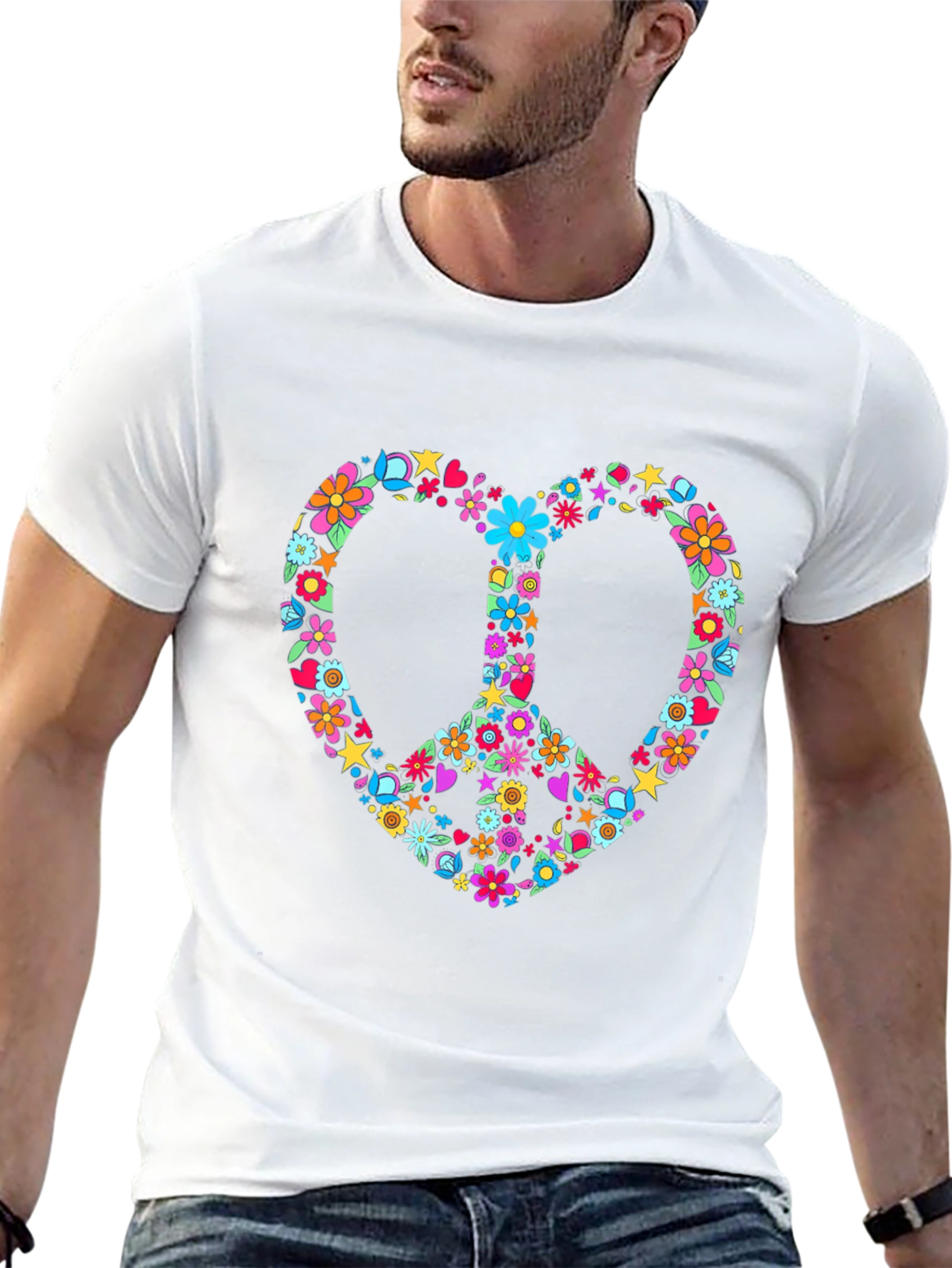 Floral Peace Sign Heart Graphic T-Shirt