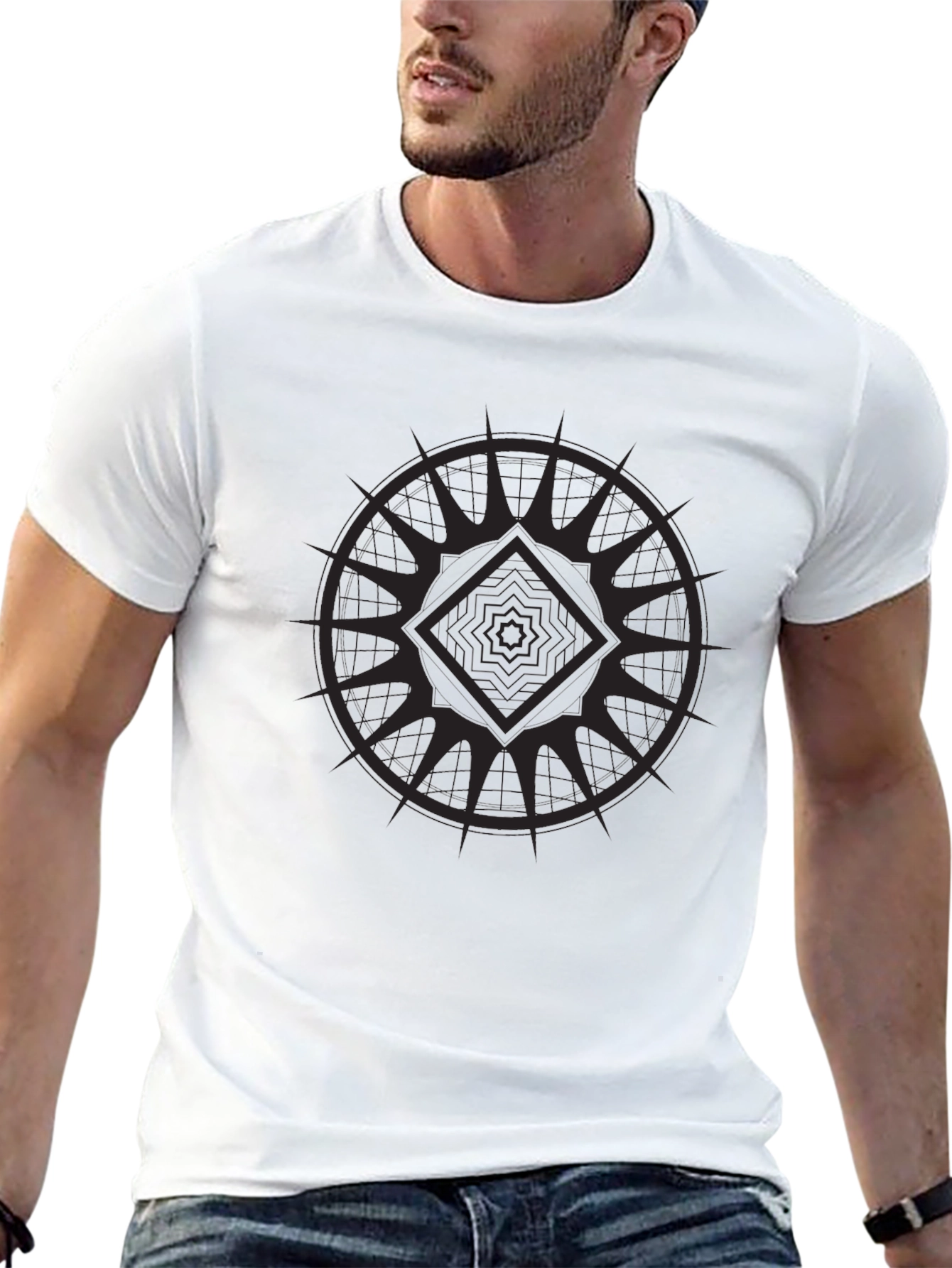 Black Graphic Tee - Geometric Design