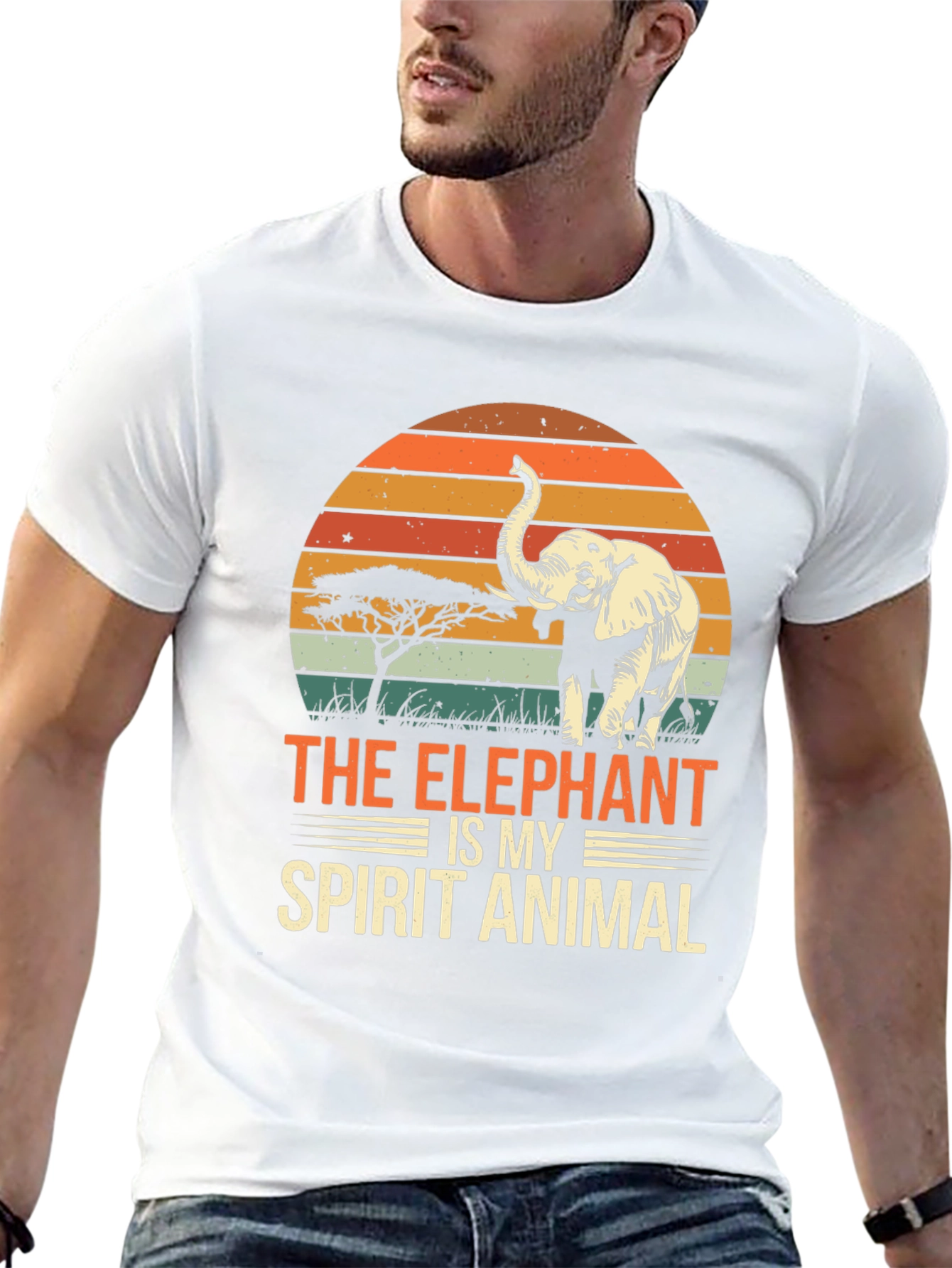 Elephant Spirit Animal T-Shirt: Retro Sunset Style