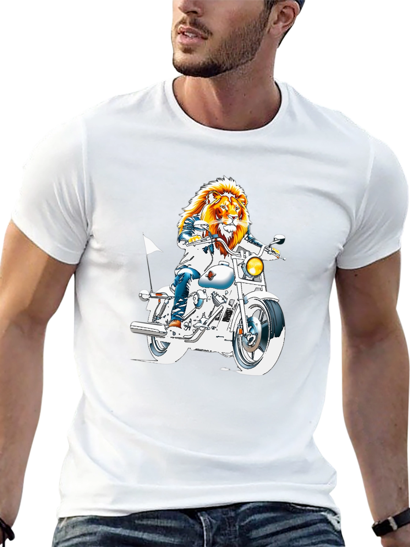 Lion Rider Graphic T-Shirt - Cool Motorcycle Design