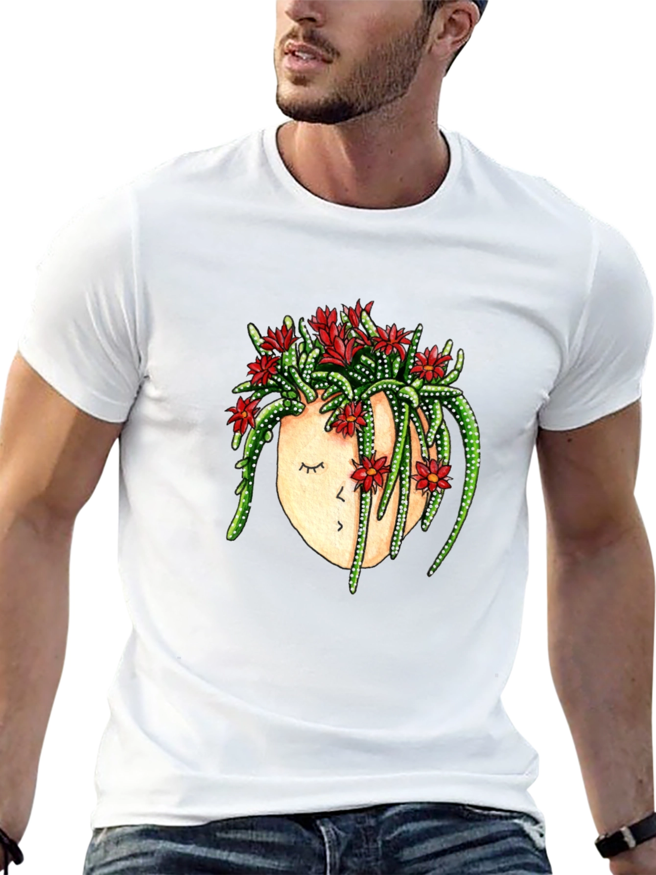 Cactus Head Graphic Tee - Unique Floral Design