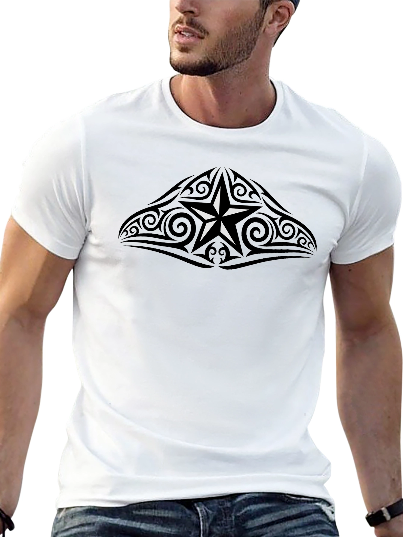 Tribal Star Graphic T-Shirt - Mens Crew Neck