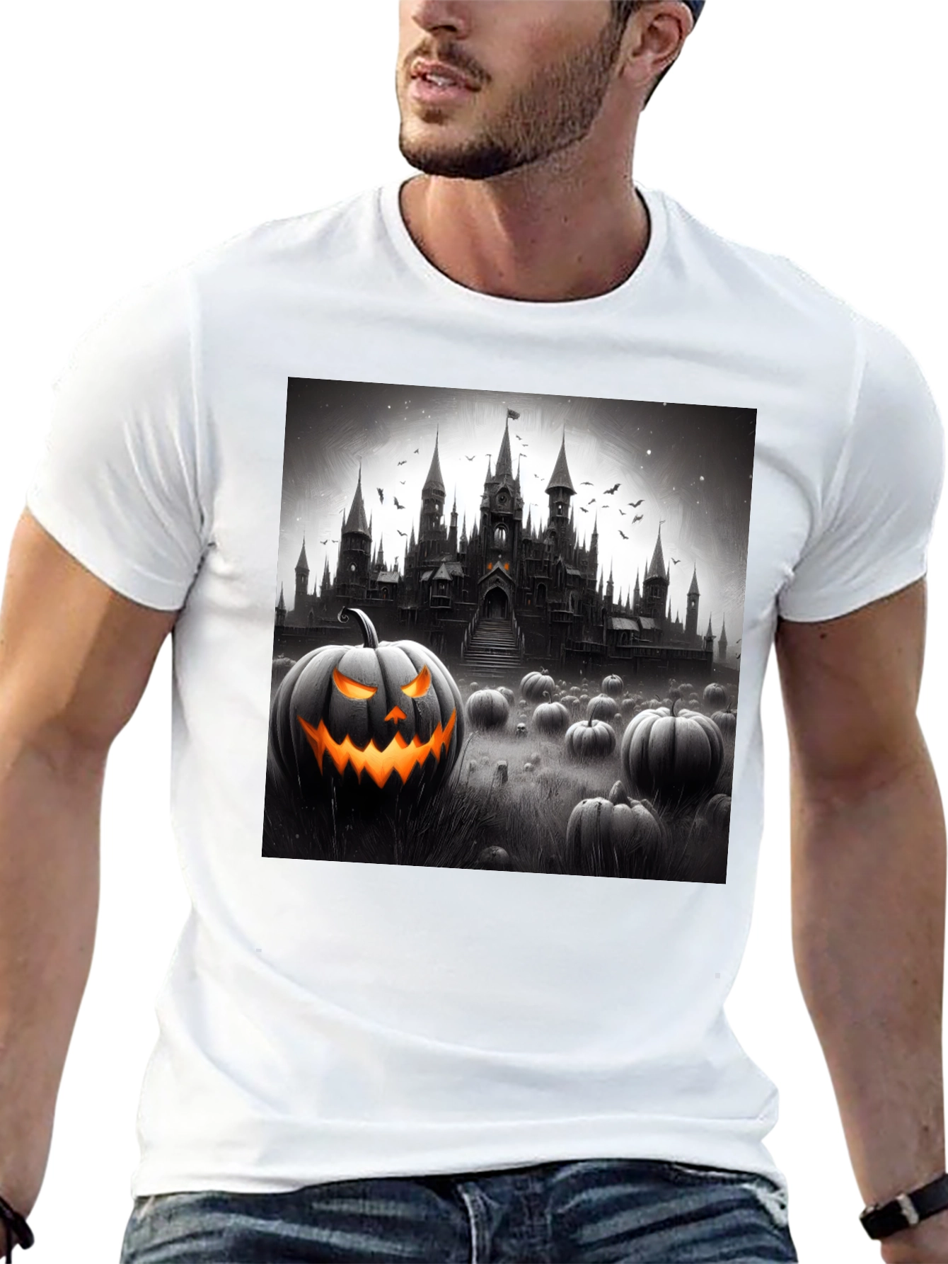 Halloween Castle Pumpkin Patch Black T-Shirt