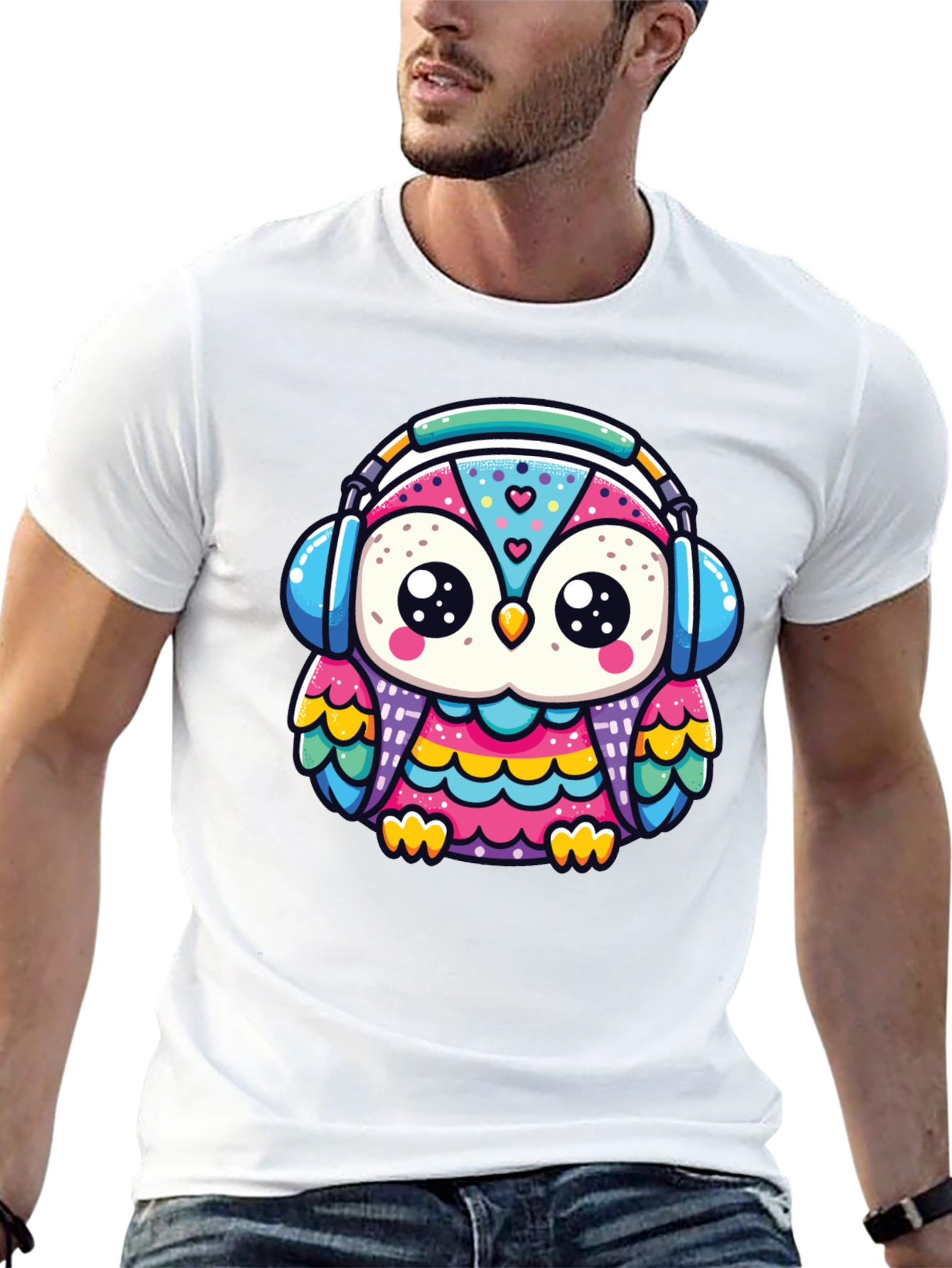 Owl Headphone Graphic Tee - Black