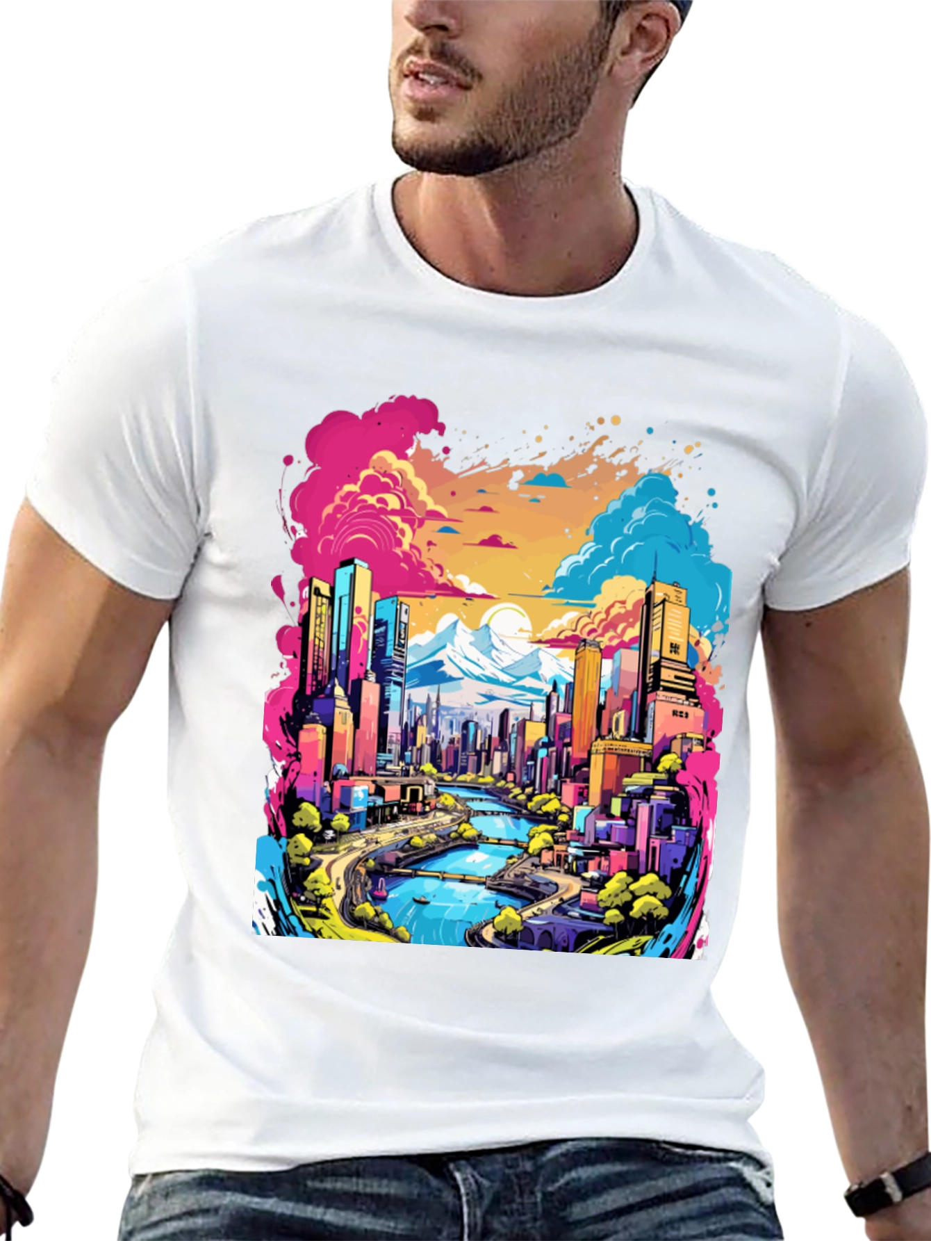 Vibrant Cityscape Graphic Tee - Cool Urban Design