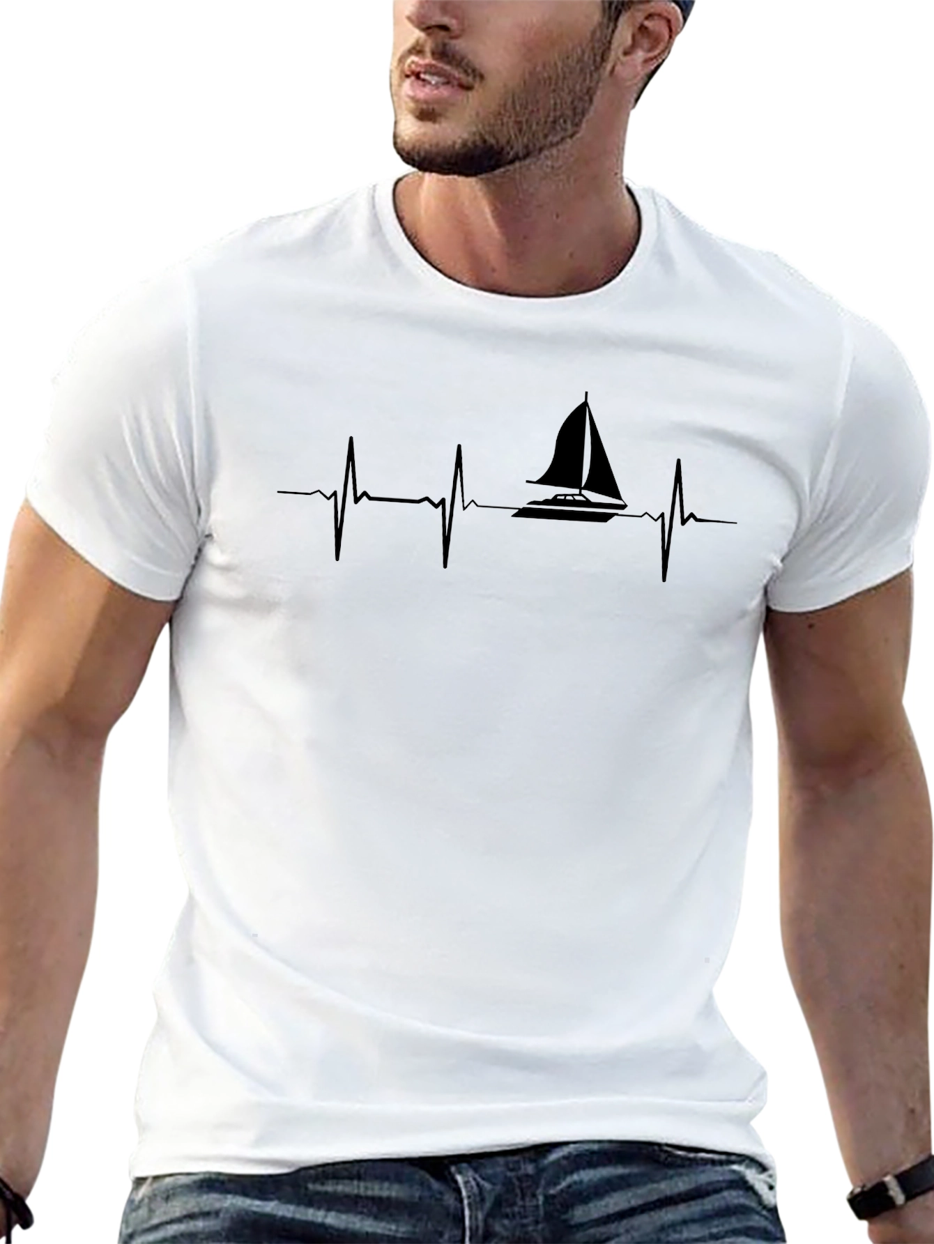 Sailboat Heartbeat T-Shirt - Black Graphic Tee