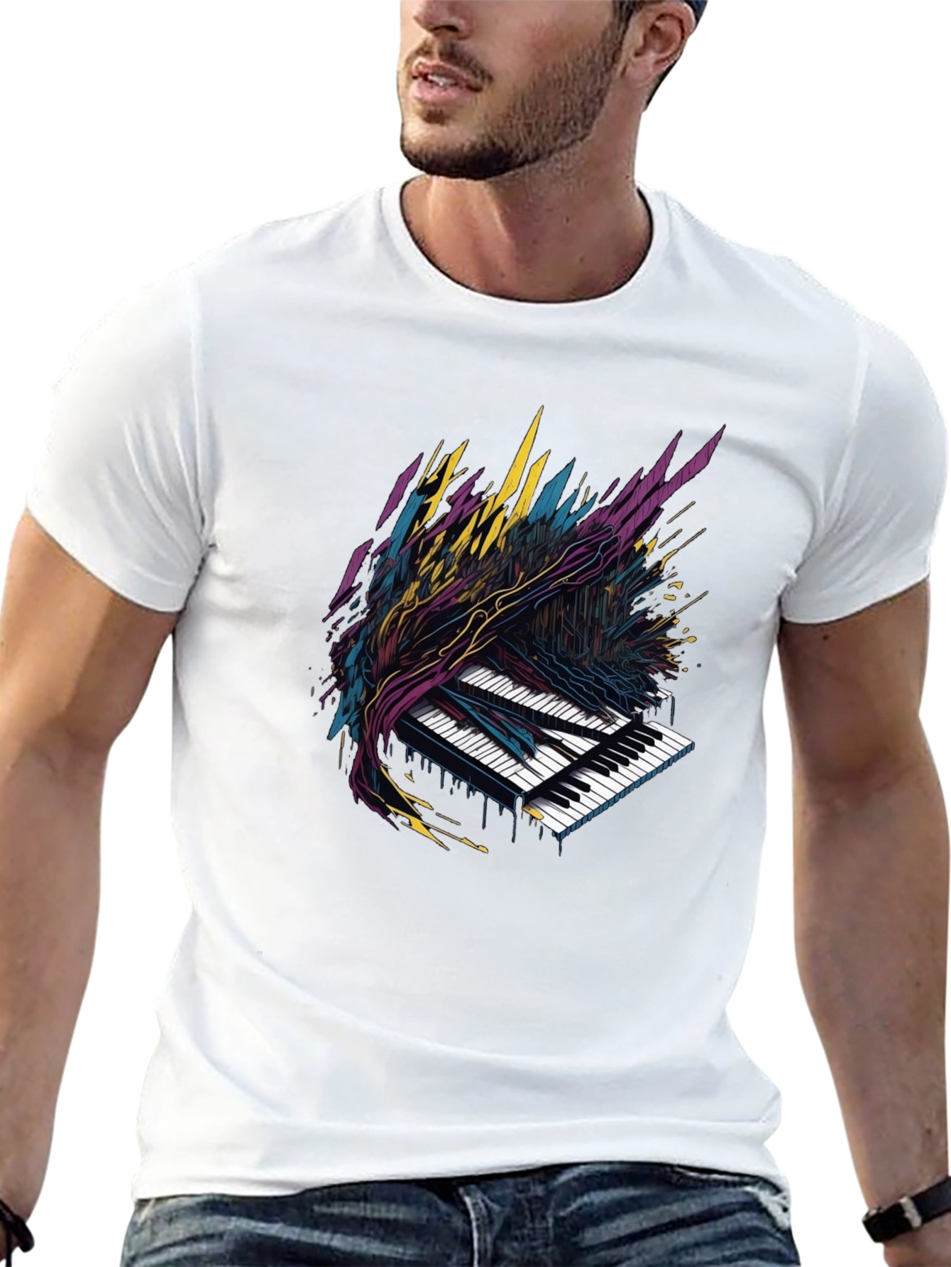 Abstract Piano Keys Graphic Tee - Black