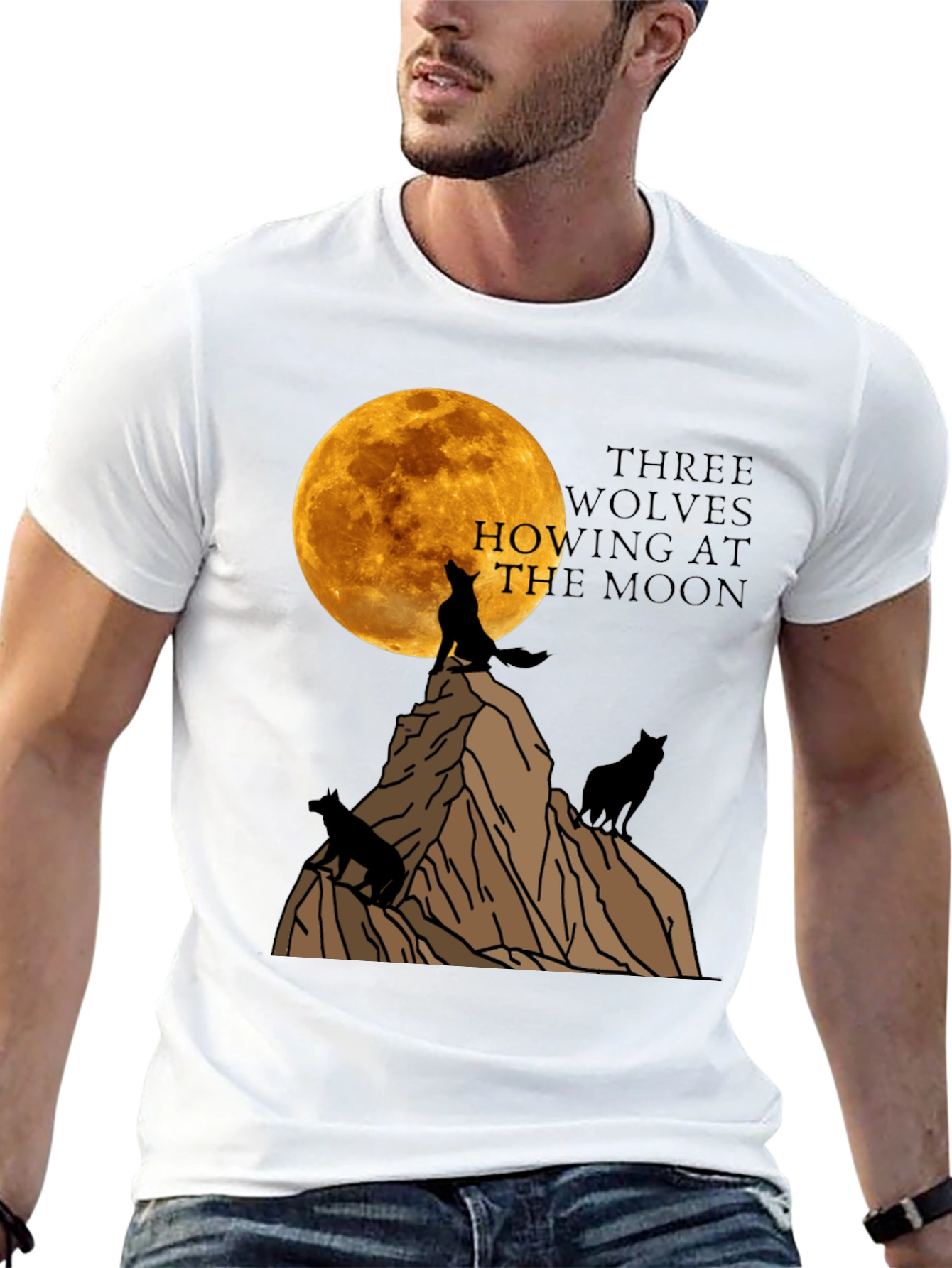 Three Wolves Howling at the Moon Graphic T-Shirt