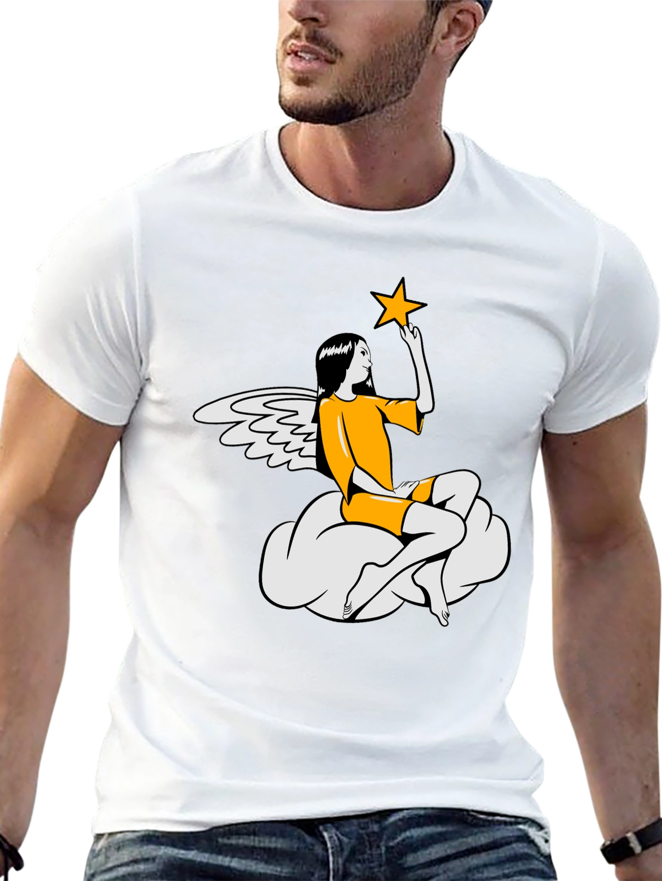 Angel & Star Graphic Tee - Stylish Black T-Shirt