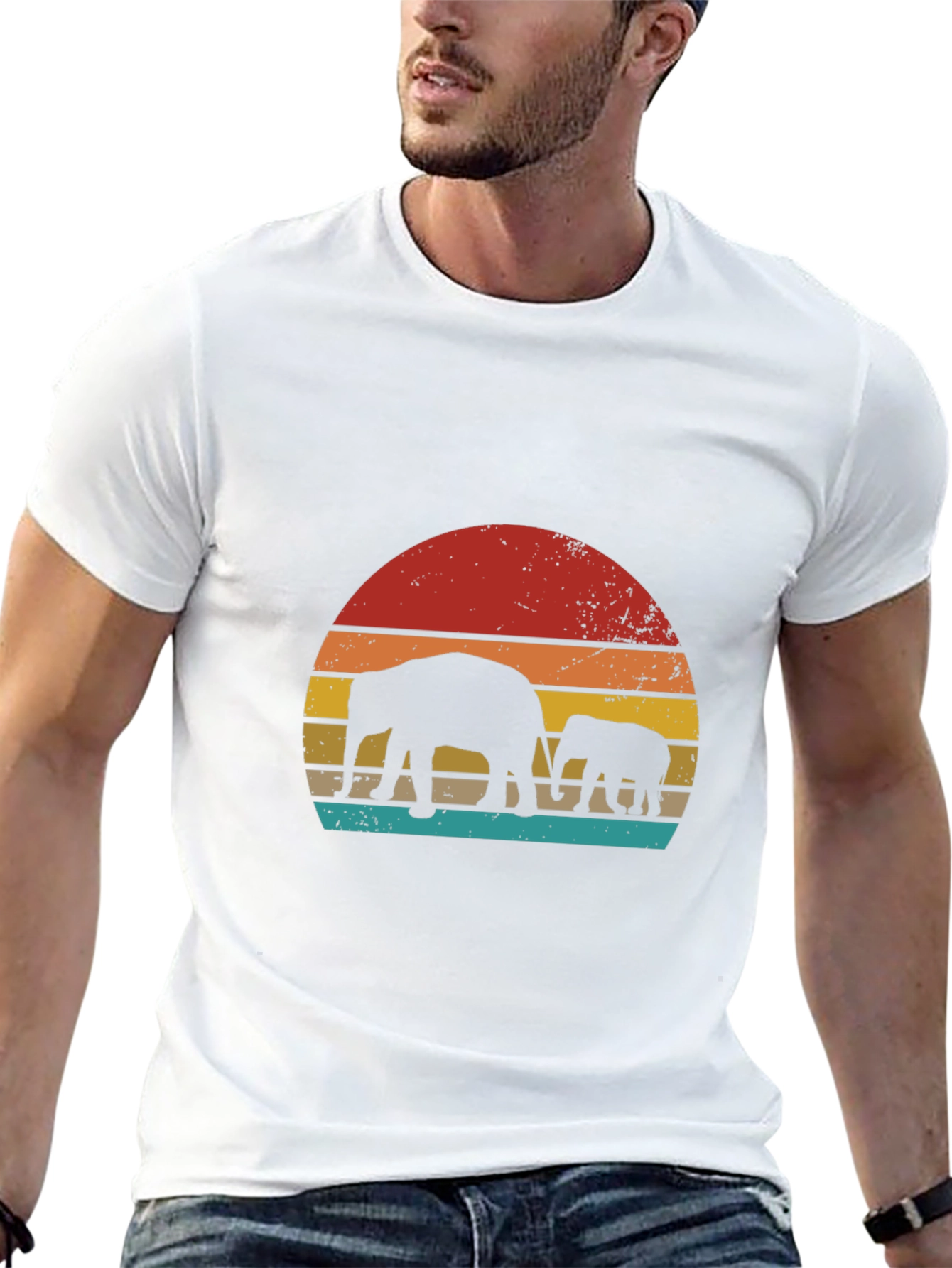 Retro Elephant Sunset Graphic Tee - Black