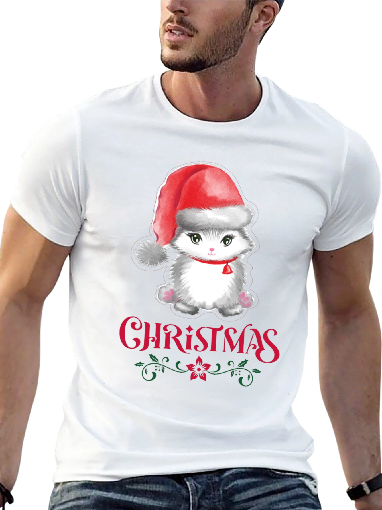 Christmas Cat T-Shirt Holiday Graphic Tee