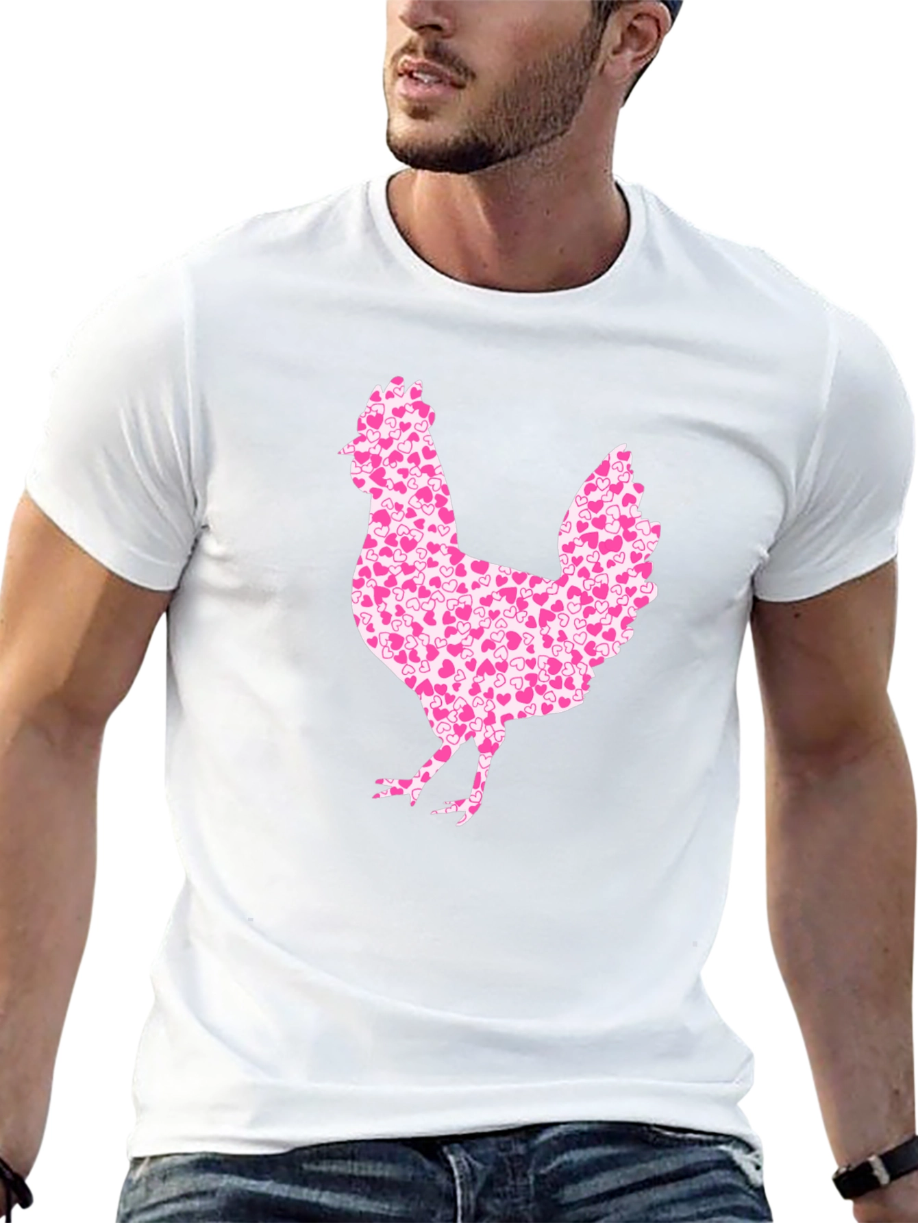 Chicken Heart Pattern Mens Black T-Shirt