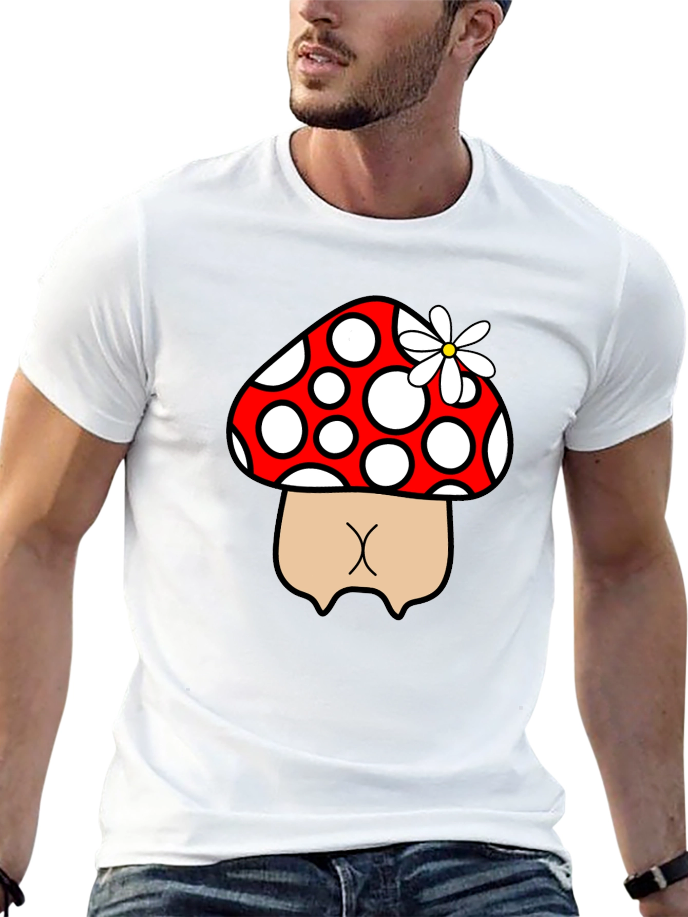 Mushroom Butt Funny Graphic Tee - Black