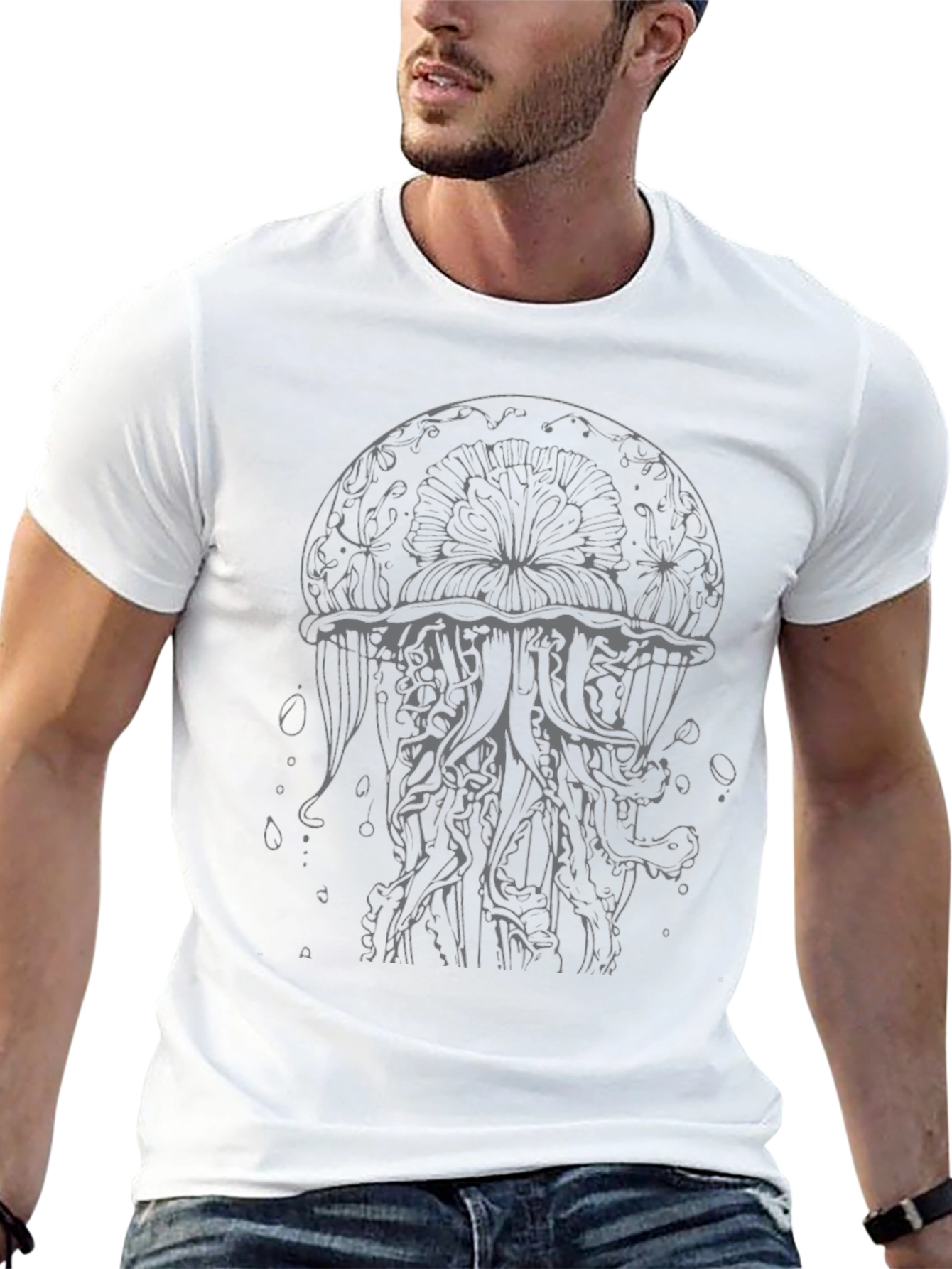 Mens Black Jellyfish Graphic Print T-Shirt