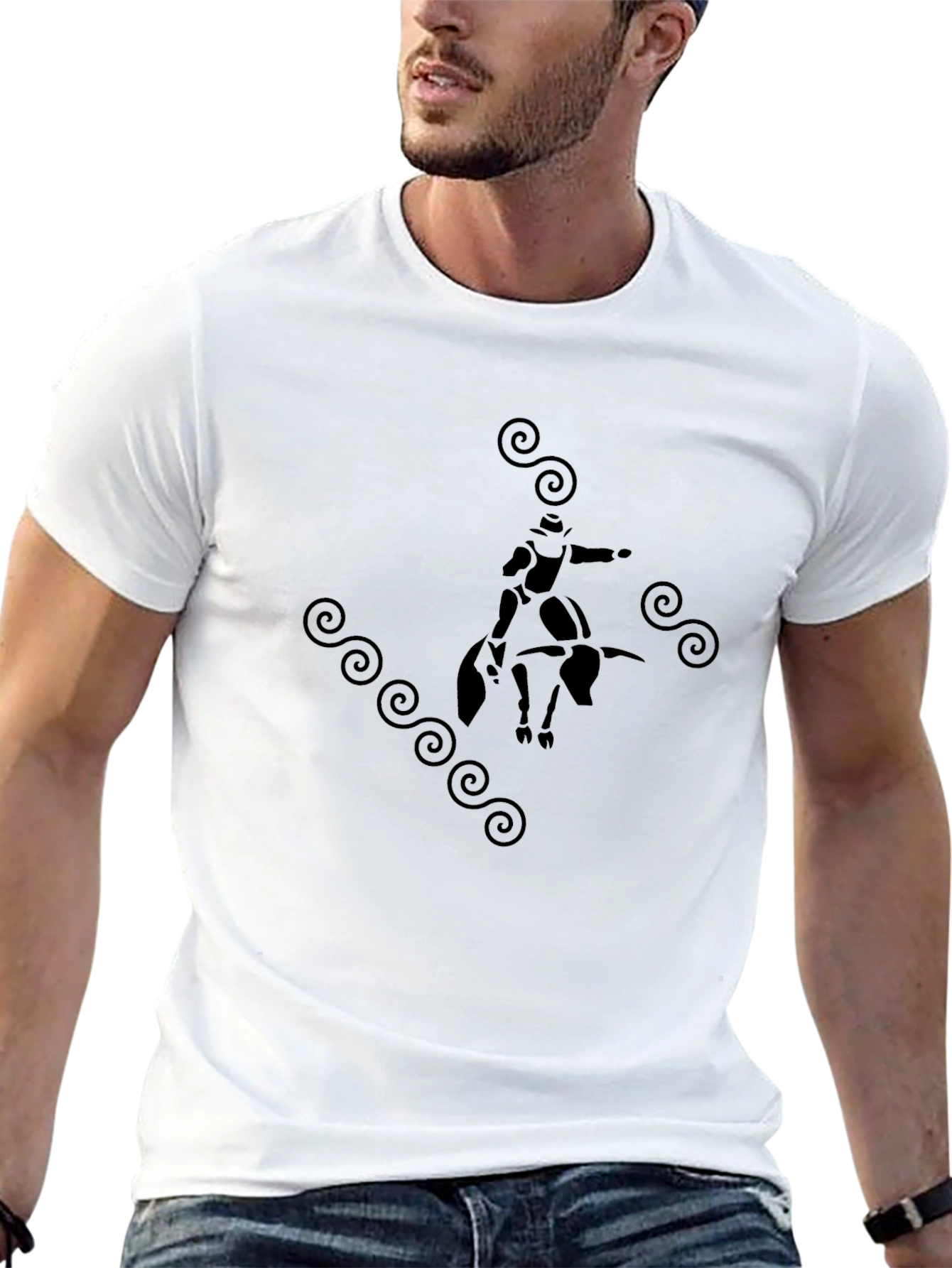 Stylish Black Bull Riding Graphic Tee