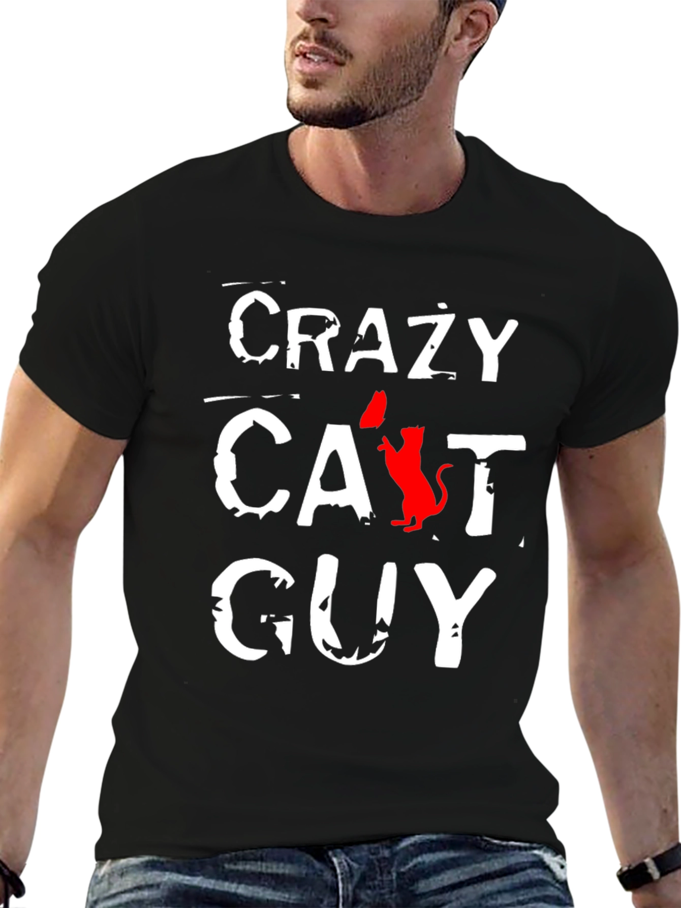 Crazy Cat Guy Black Graphic T-Shirt