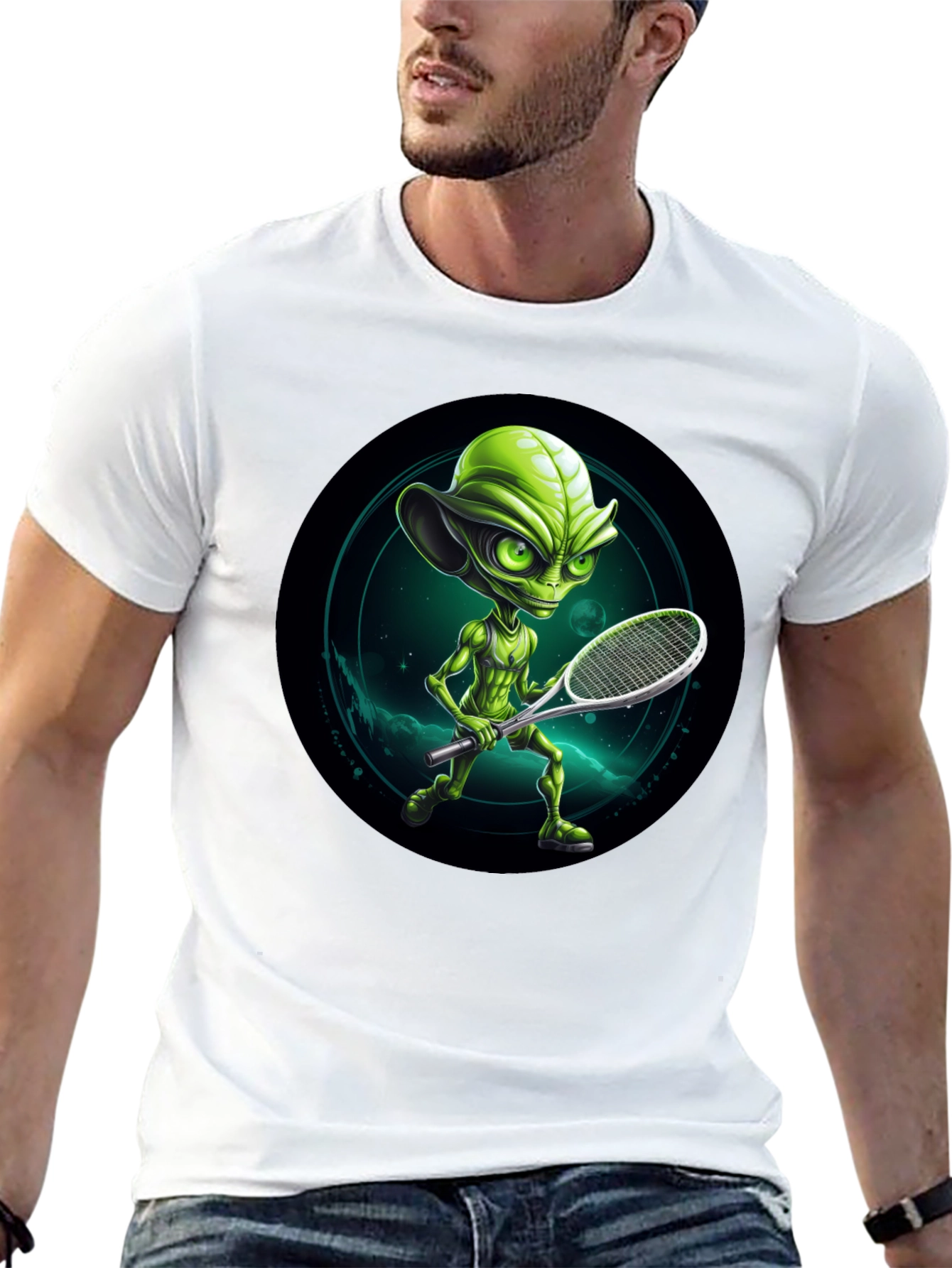 Alien Tennis Player Graphic T-Shirt
