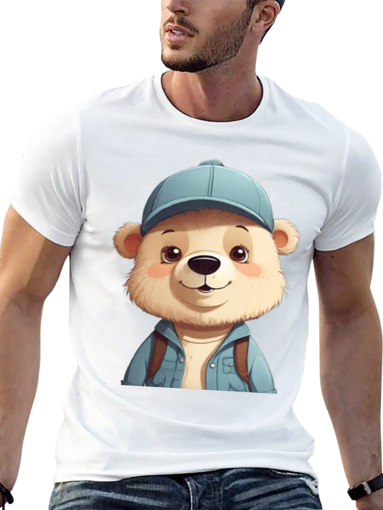 Cute Bear Tourist T-Shirt - Black Cotton Blend