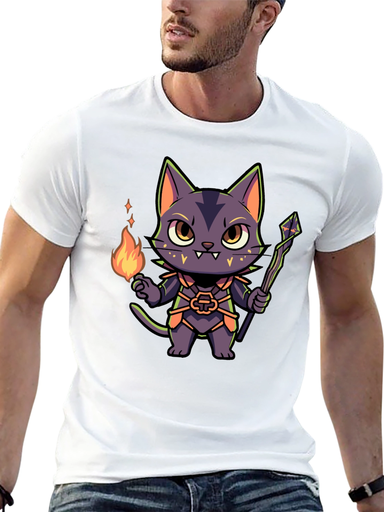 Wizard Cat Graphic Tee - Unisex Black T-Shirt