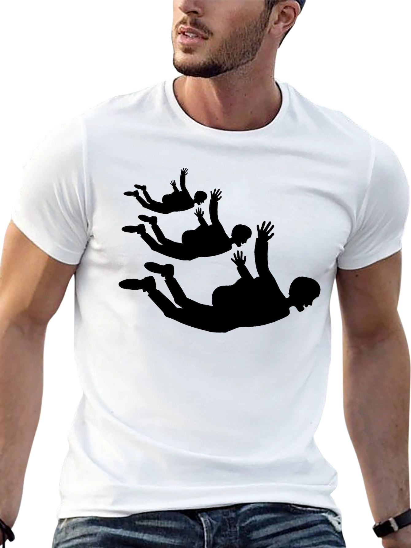 Skydiving Silhouette Graphic Tee - Black Cotton Shirt