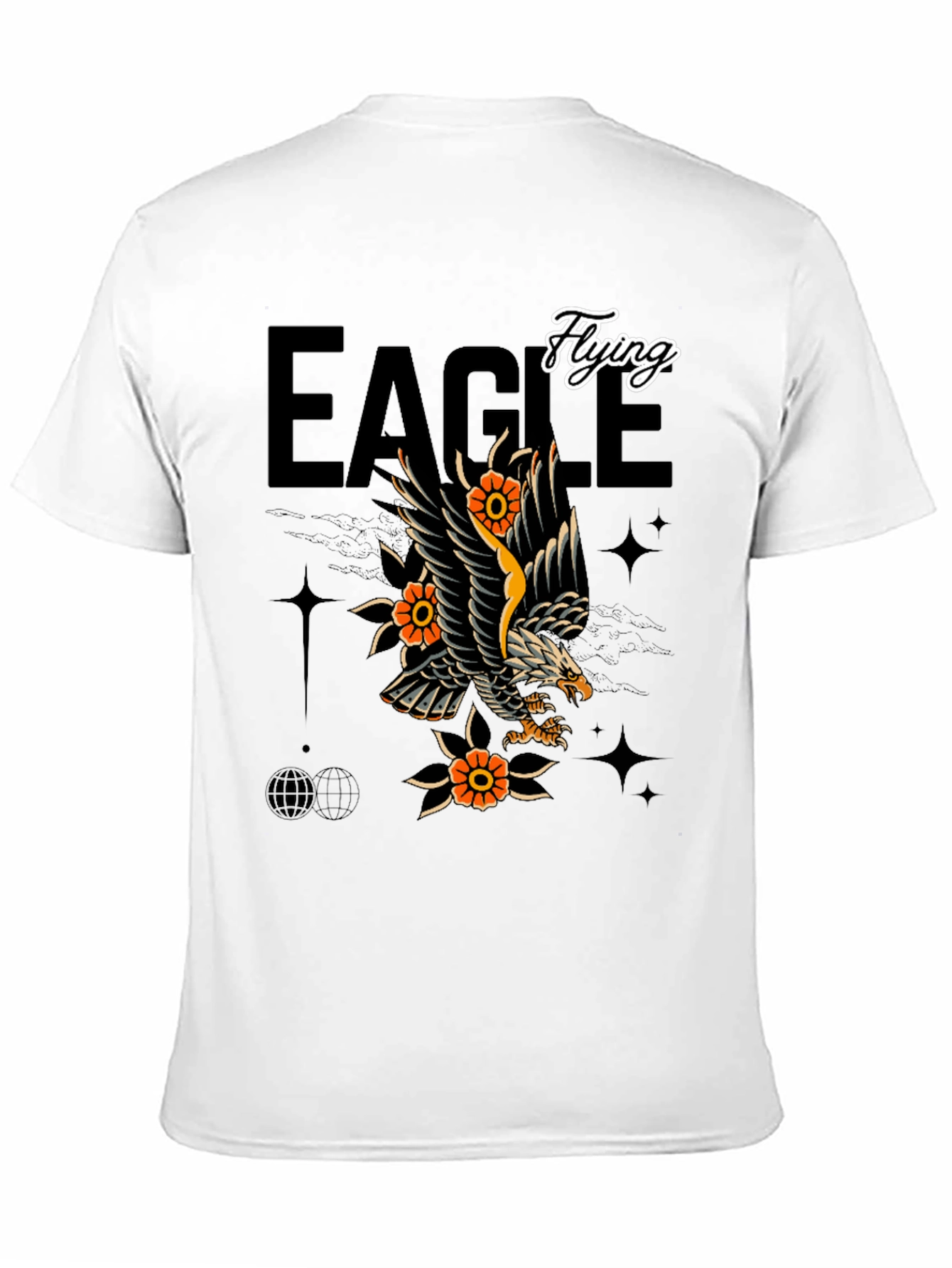 Eagle Tattoo Style Graphic Print Black T-Shirt