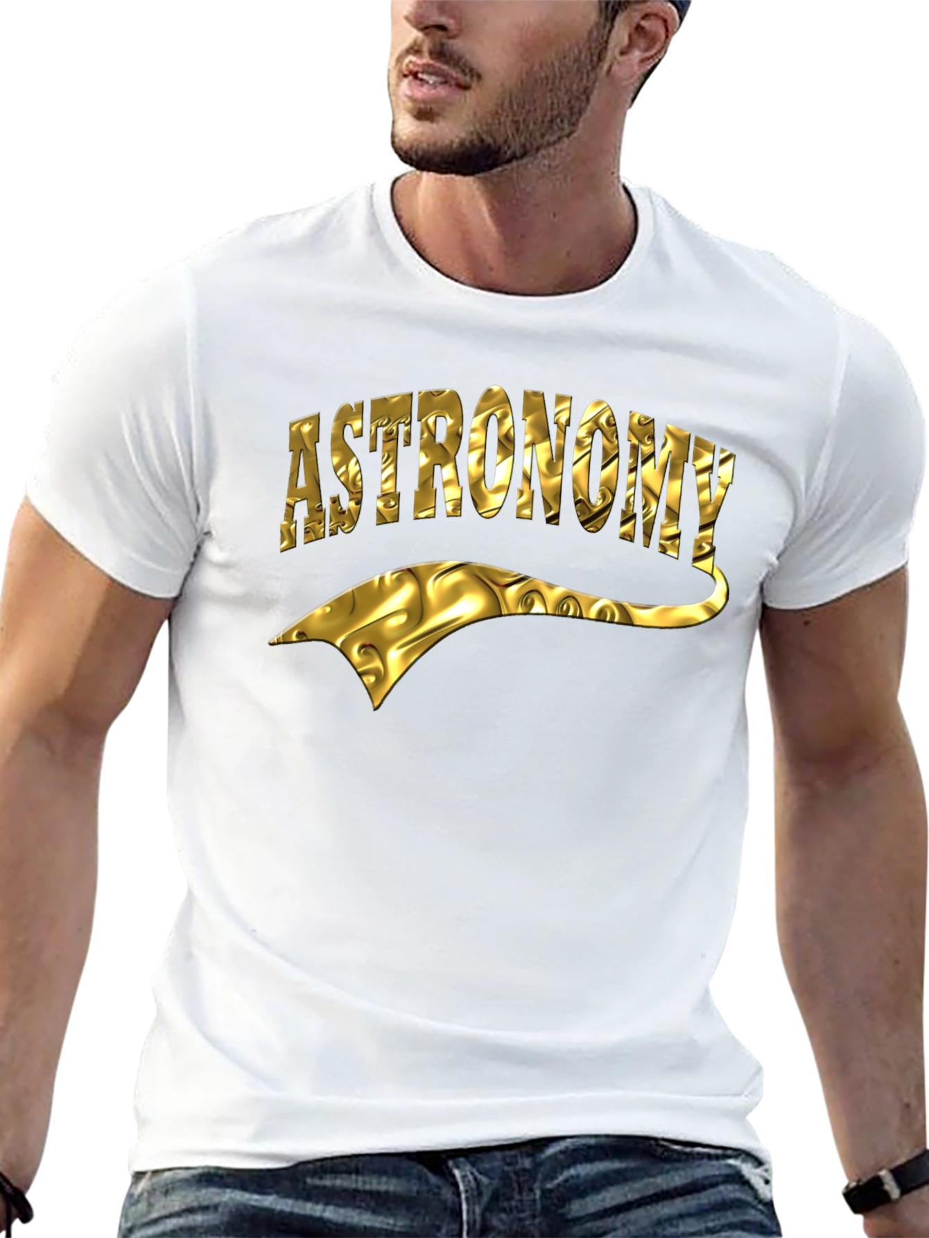 Astronomy Gold Foil Design Black T-Shirt