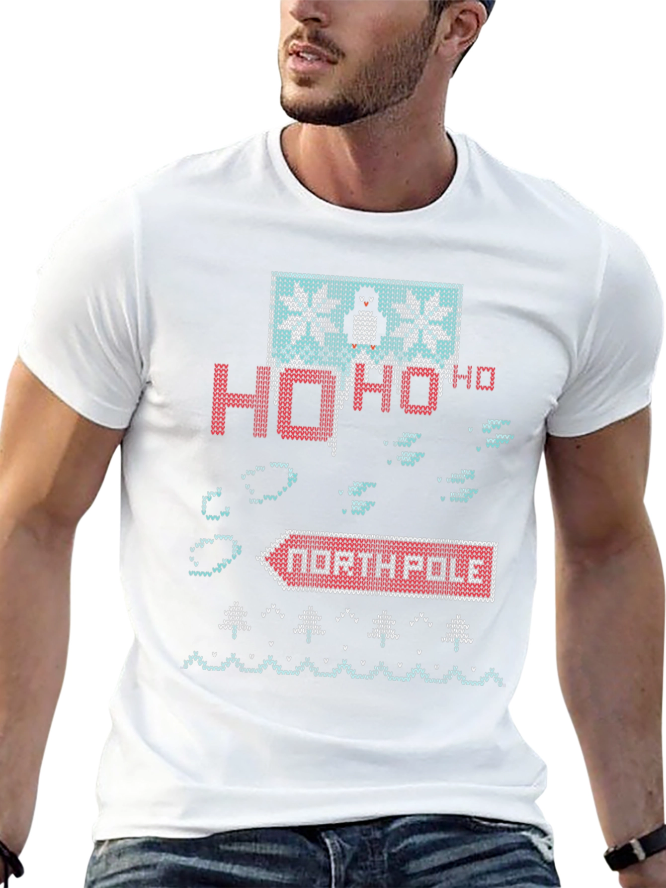 North Pole Penguin Ugly Christmas Knit T-Shirt