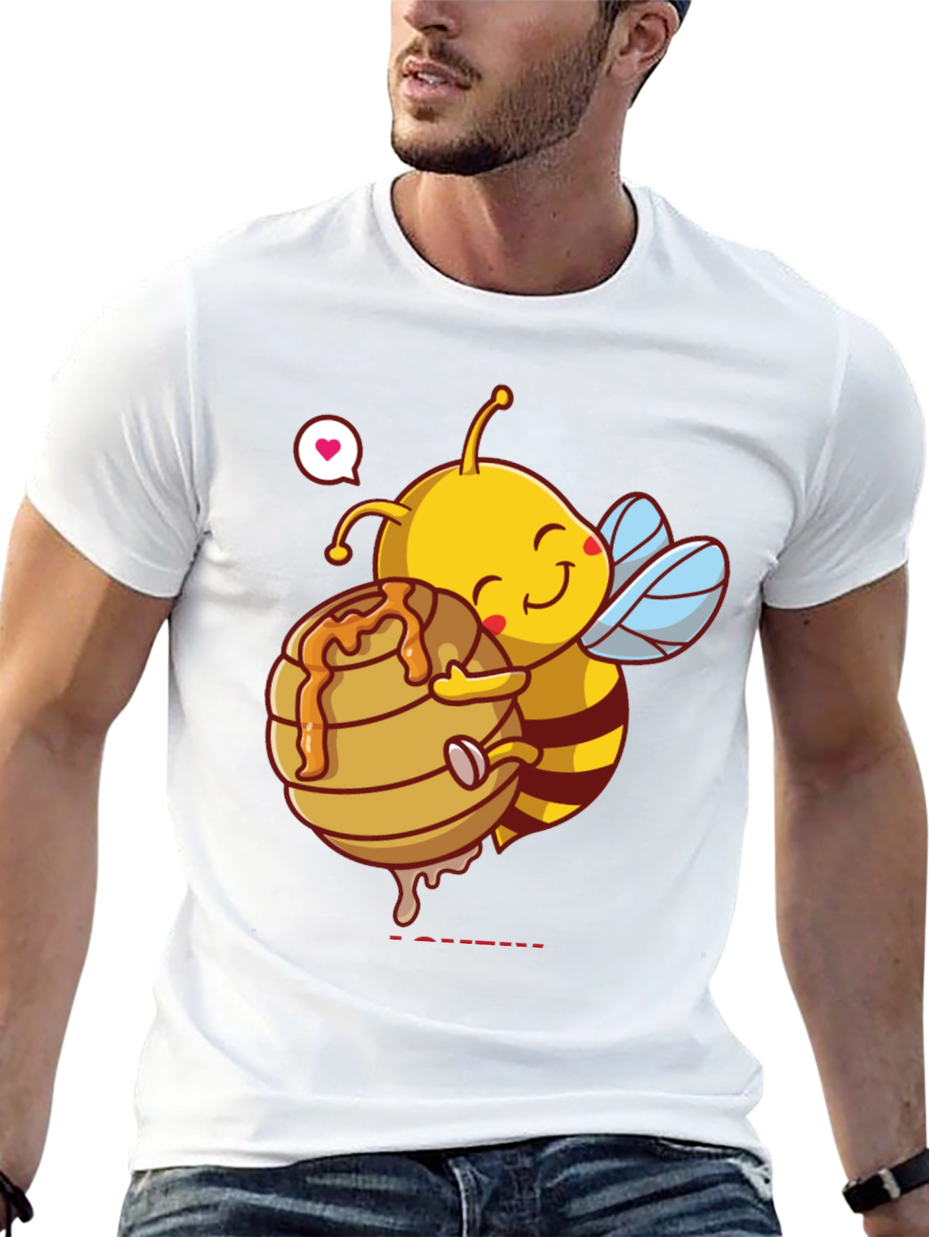 Cute Bee Hugging Honeycomb Graphic T-Shirt
