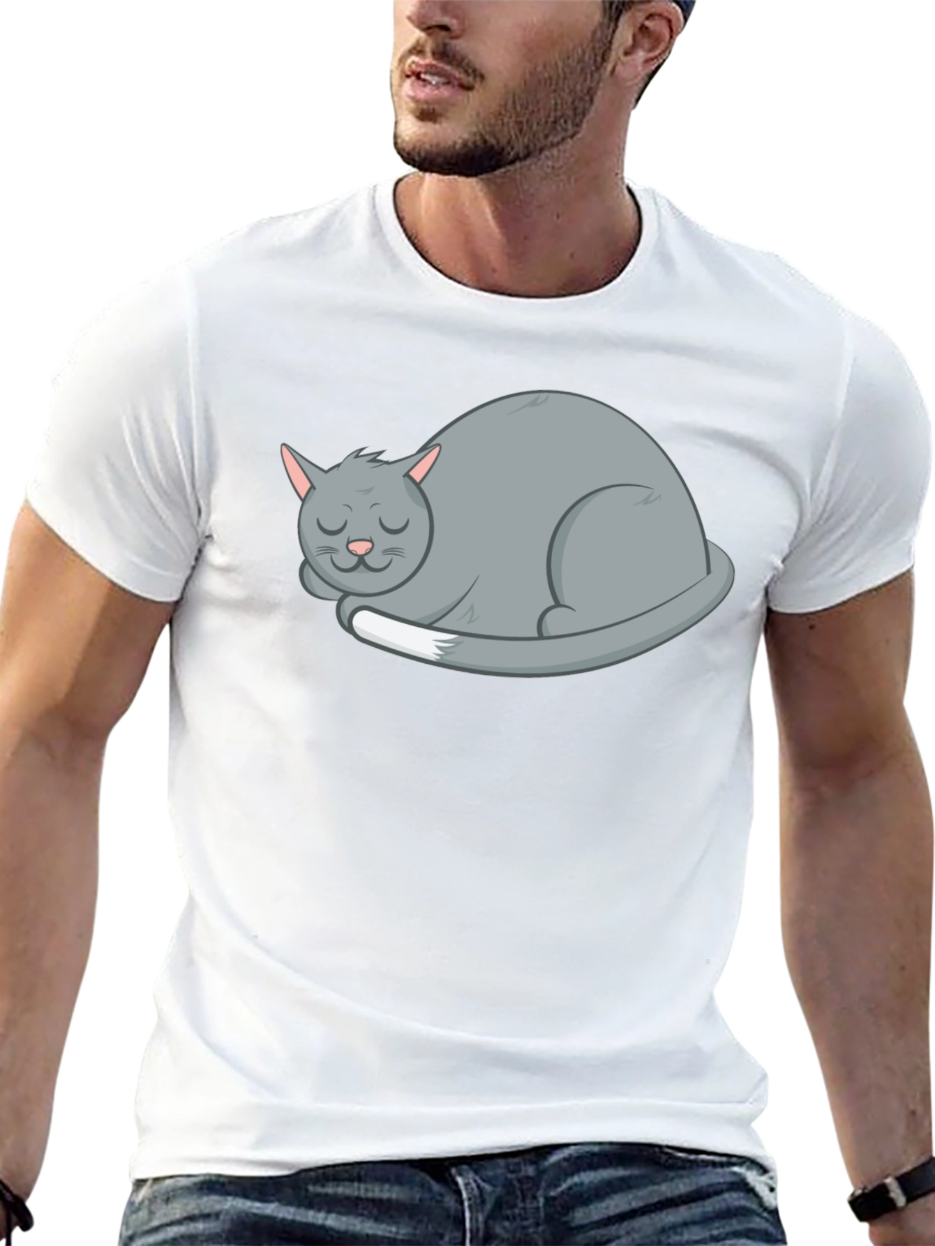 Sleeping Cat Graphic Tee - Soft Black Cotton Shirt