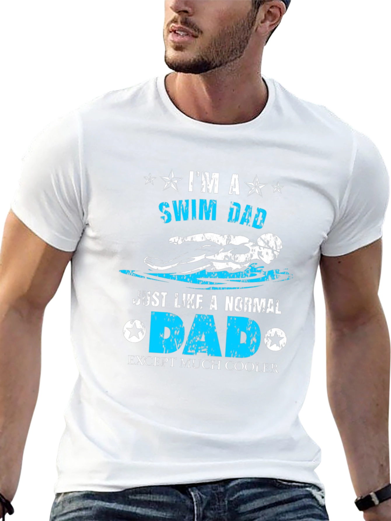 Swim Dad Black T-Shirt Cool Gift
