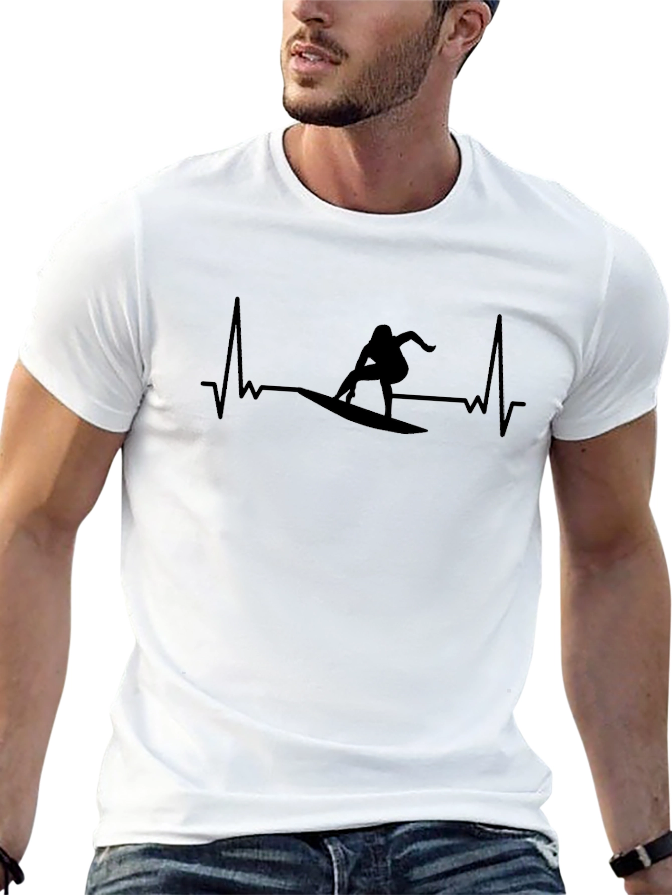 Surfer Heartbeat Graphic T-Shirt - Black