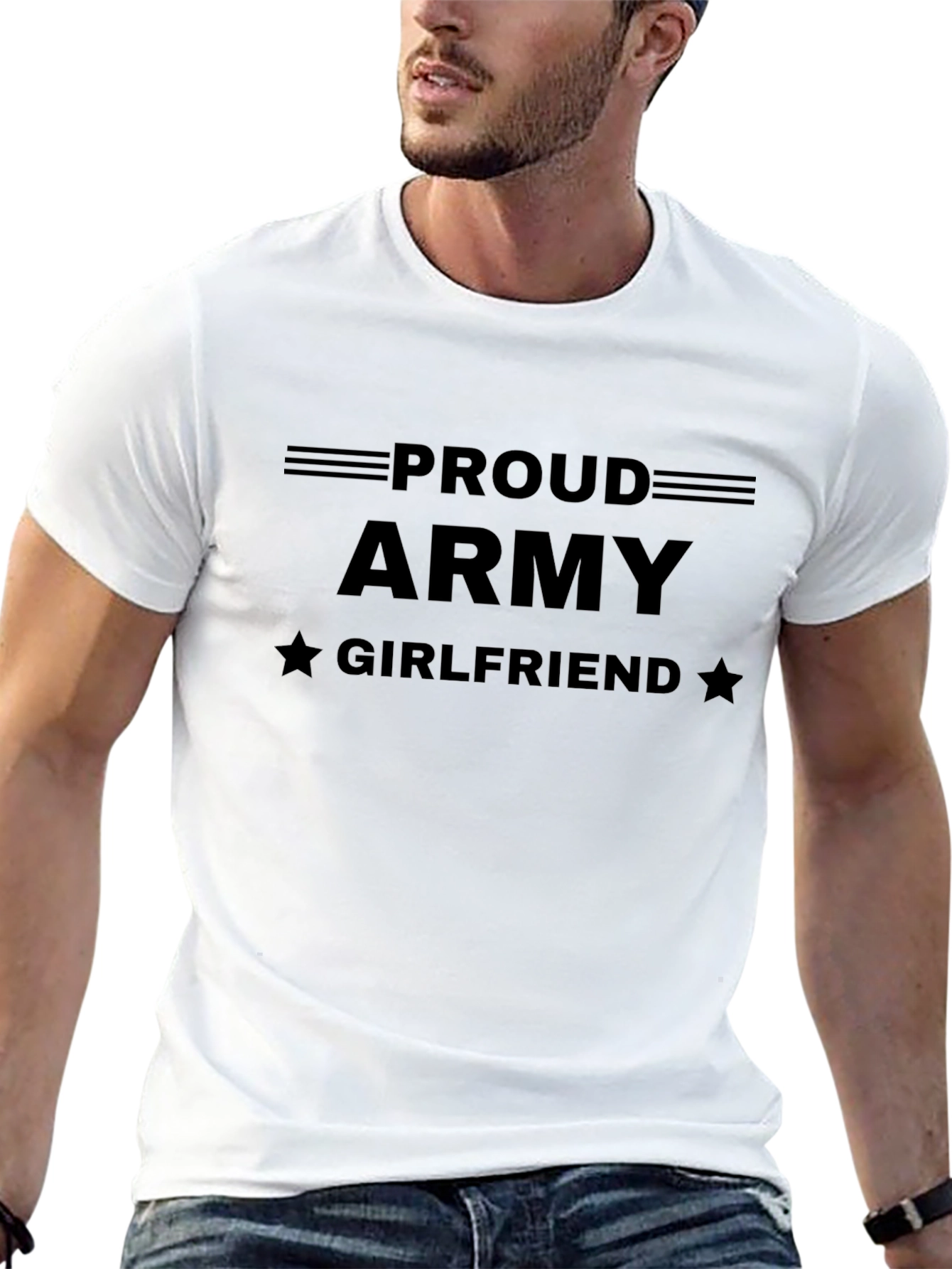 Proud Army Girlfriend Tee - Black Crew Neck