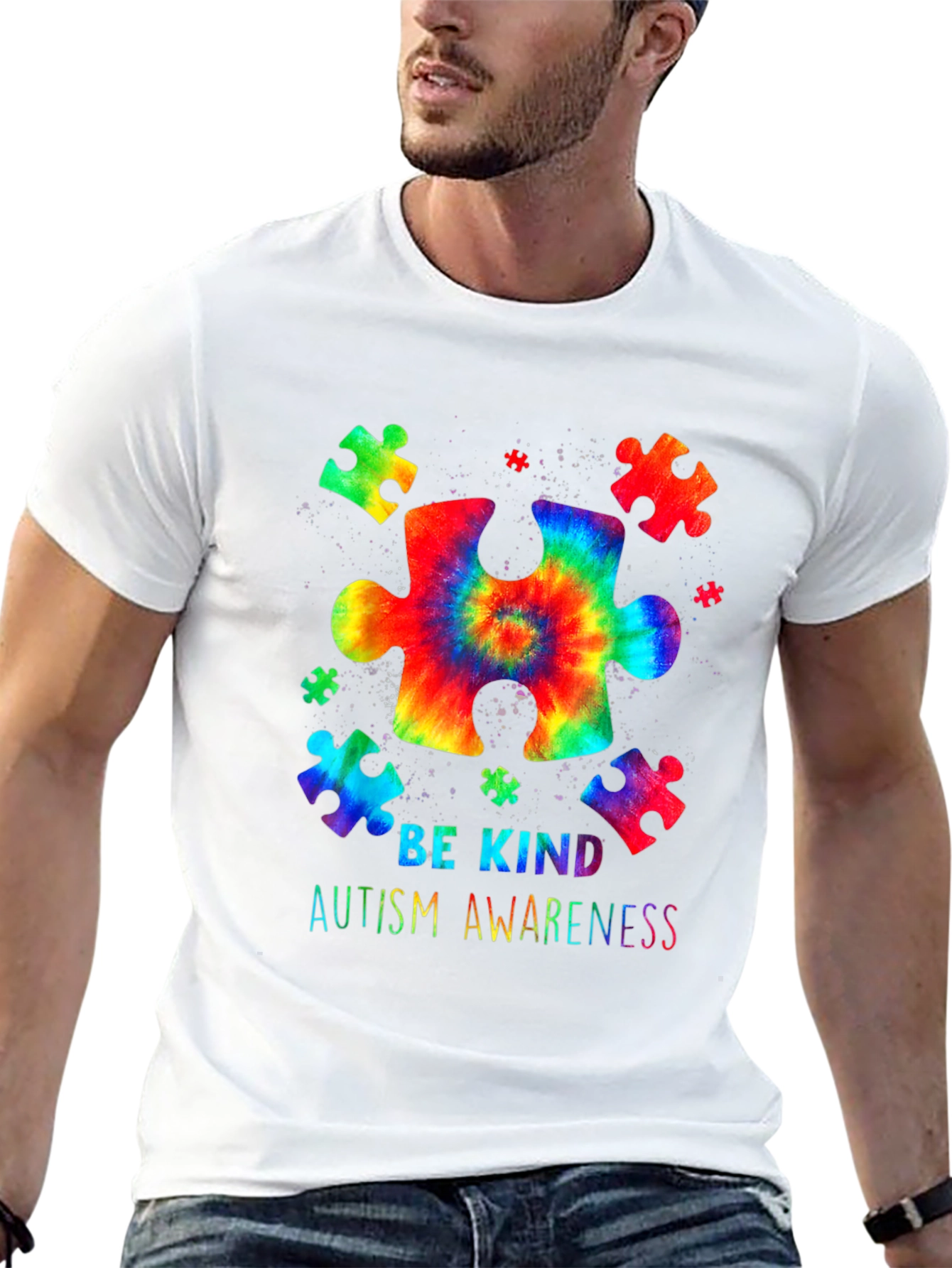 Autism Awareness Be Kind Tie Dye Puzzle T-Shirt