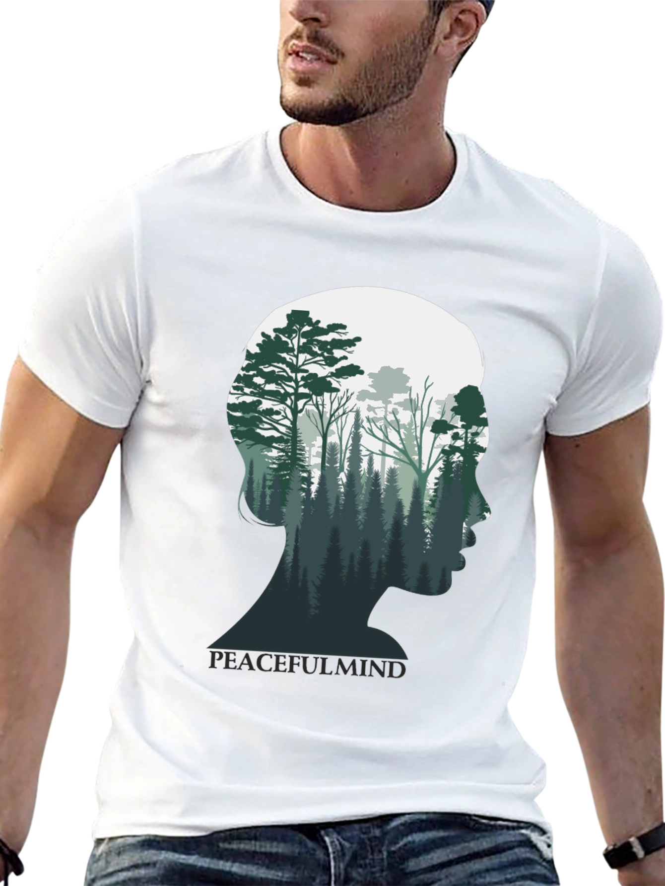 Peaceful Mind Graphic Tee - Forest Silhouette Shirt
