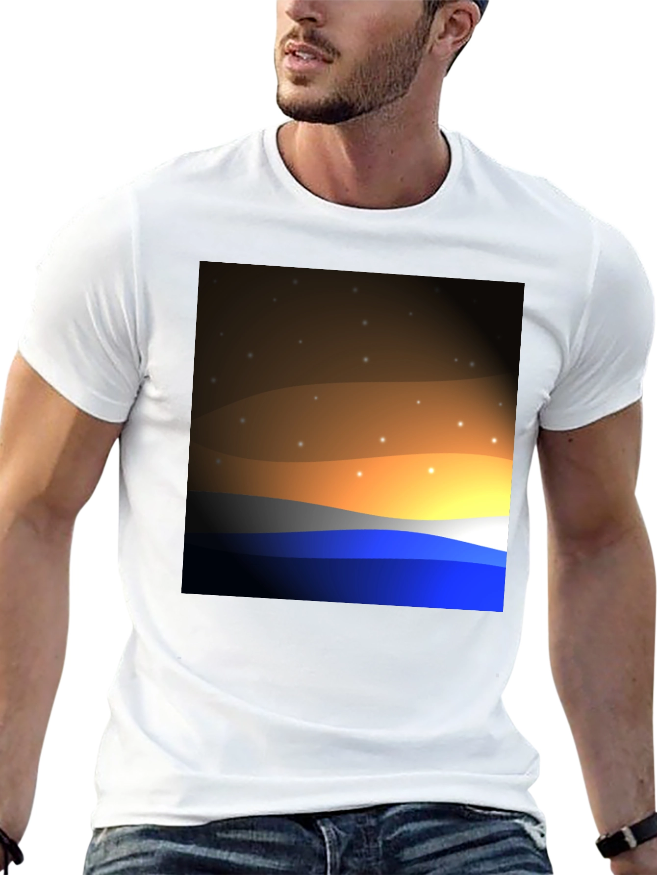 Sunset Wave Graphic T-Shirt - Black Cotton Blend