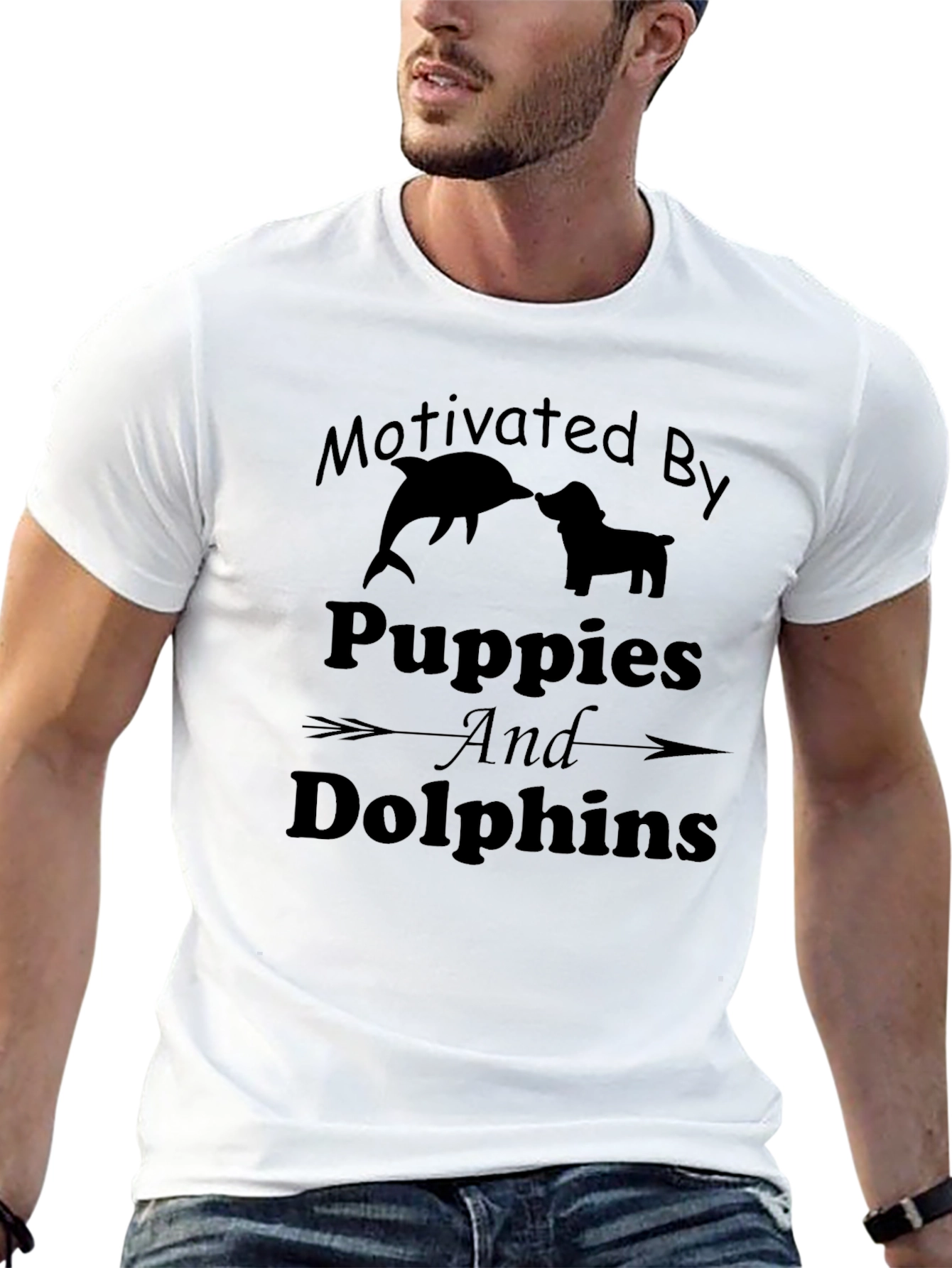 Motivated By Puppies and Dolphins Black T-Shirt